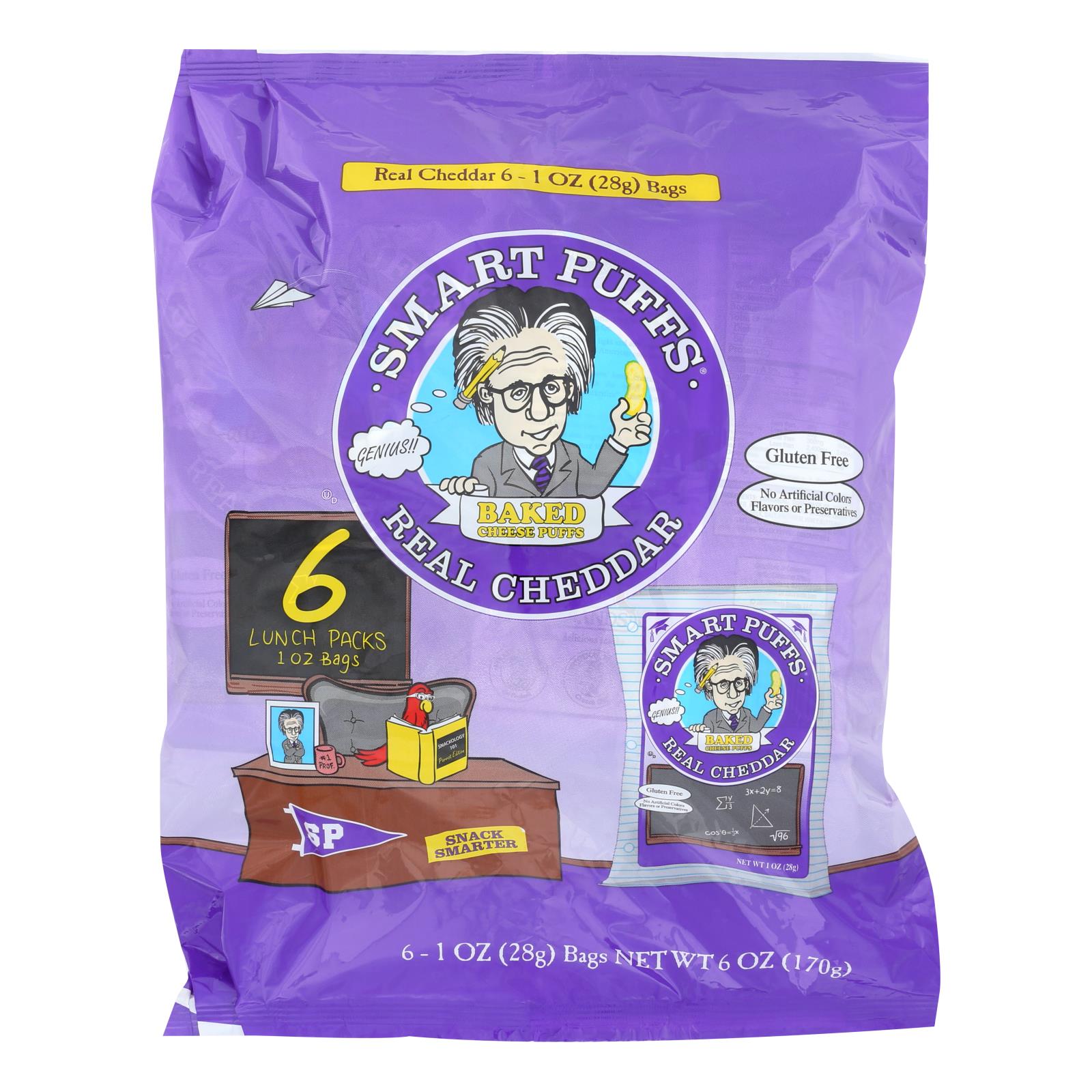 Smart Puffs Real Cheddar Baked Cheese Puffs - Case of 12 - 6/1 OZ