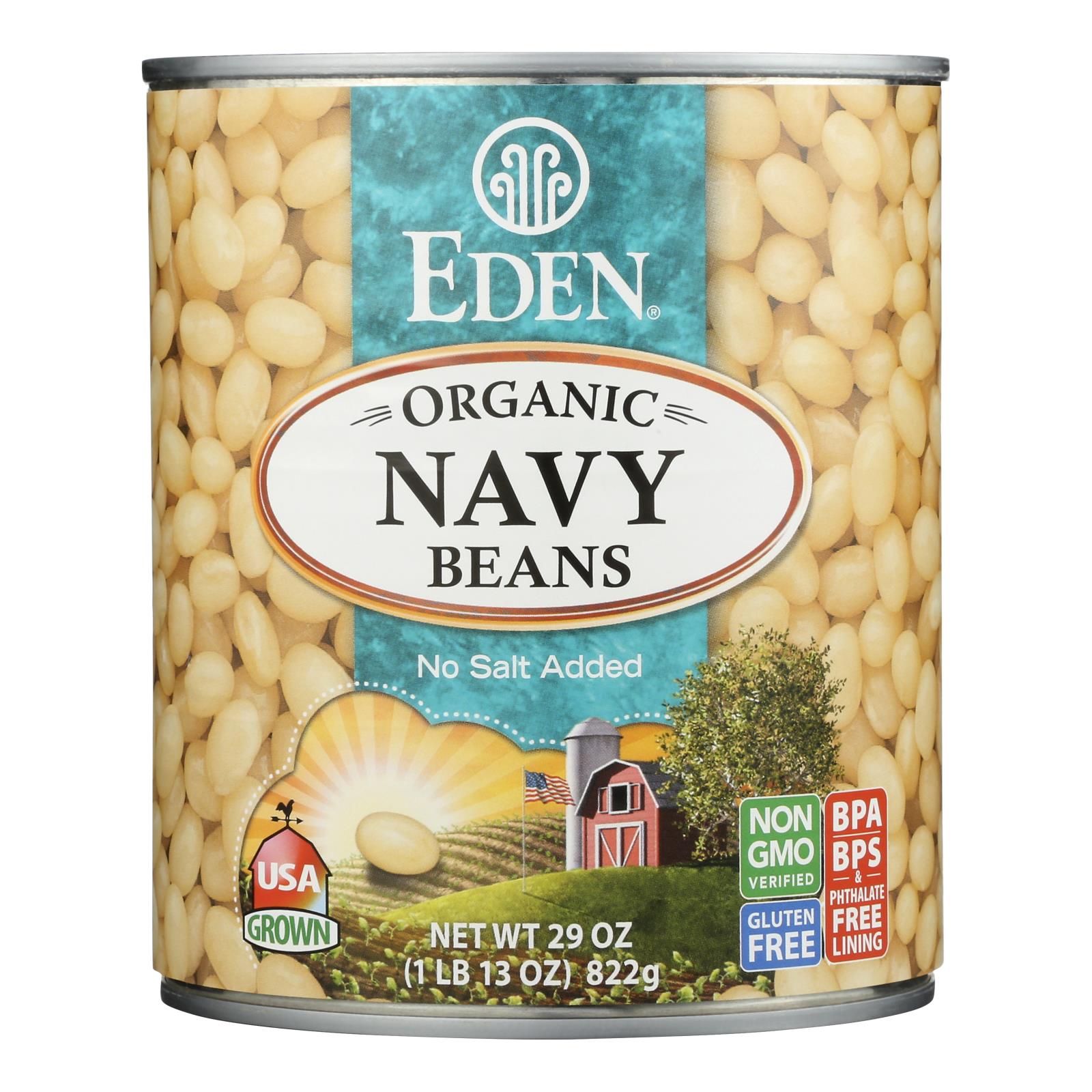 Eden No Salt Added Organic Navy Beans - Case of 12 - 29 OZ