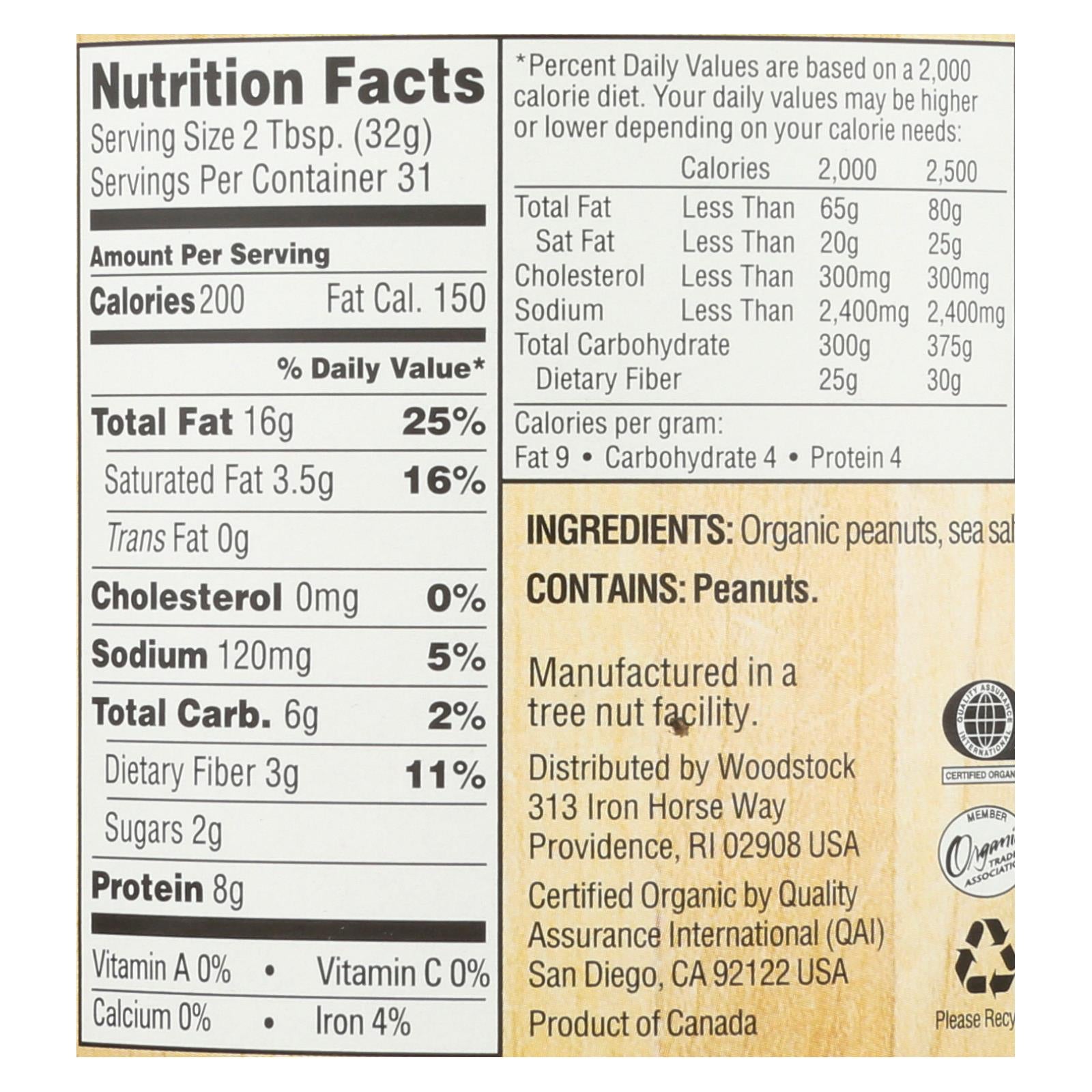 Woodstock Organic Smooth Peanut Butter - 12 Pack, 35 Oz