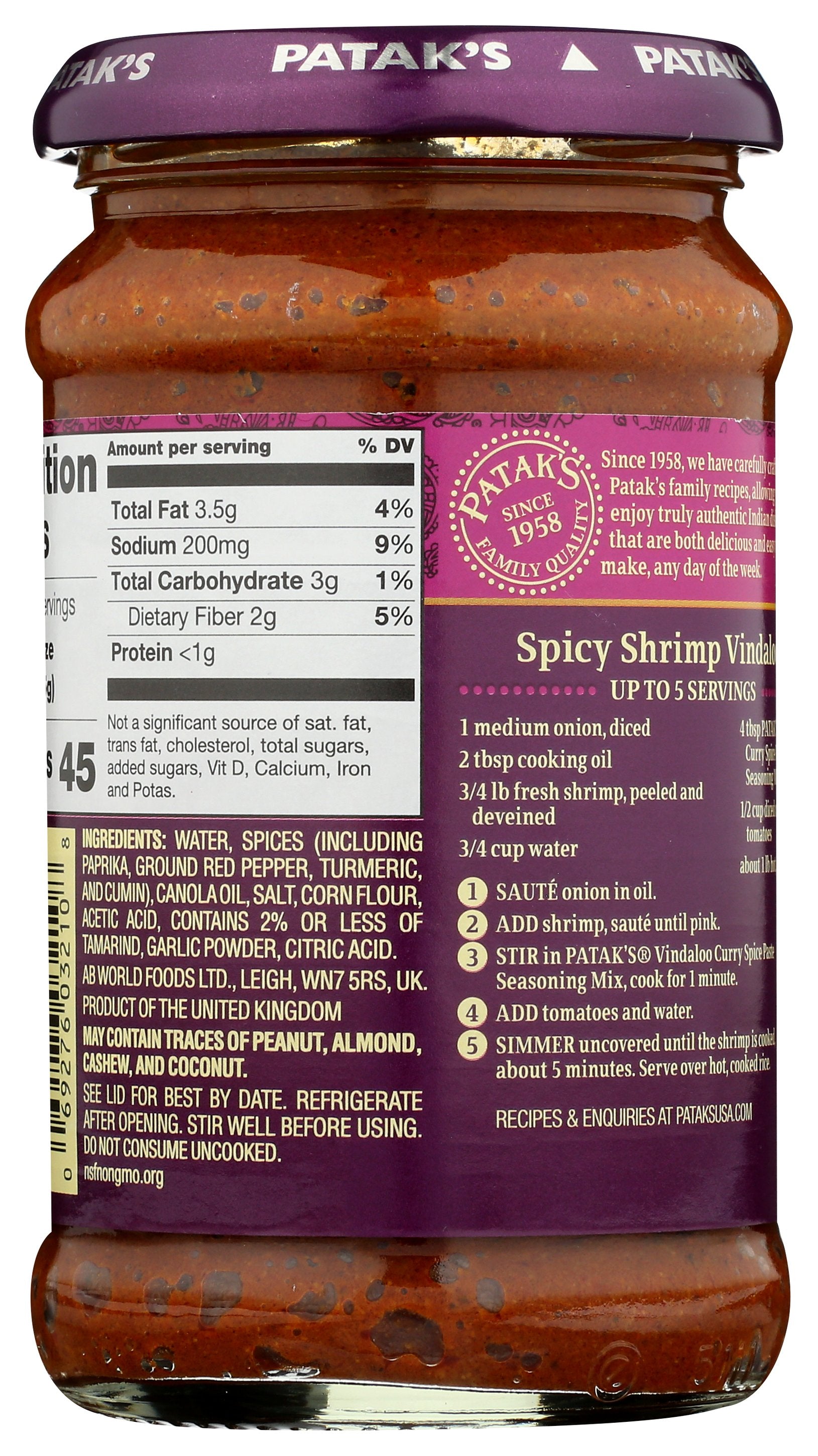 PATAKS PASTE CURRY VINDALOO - Case of 6