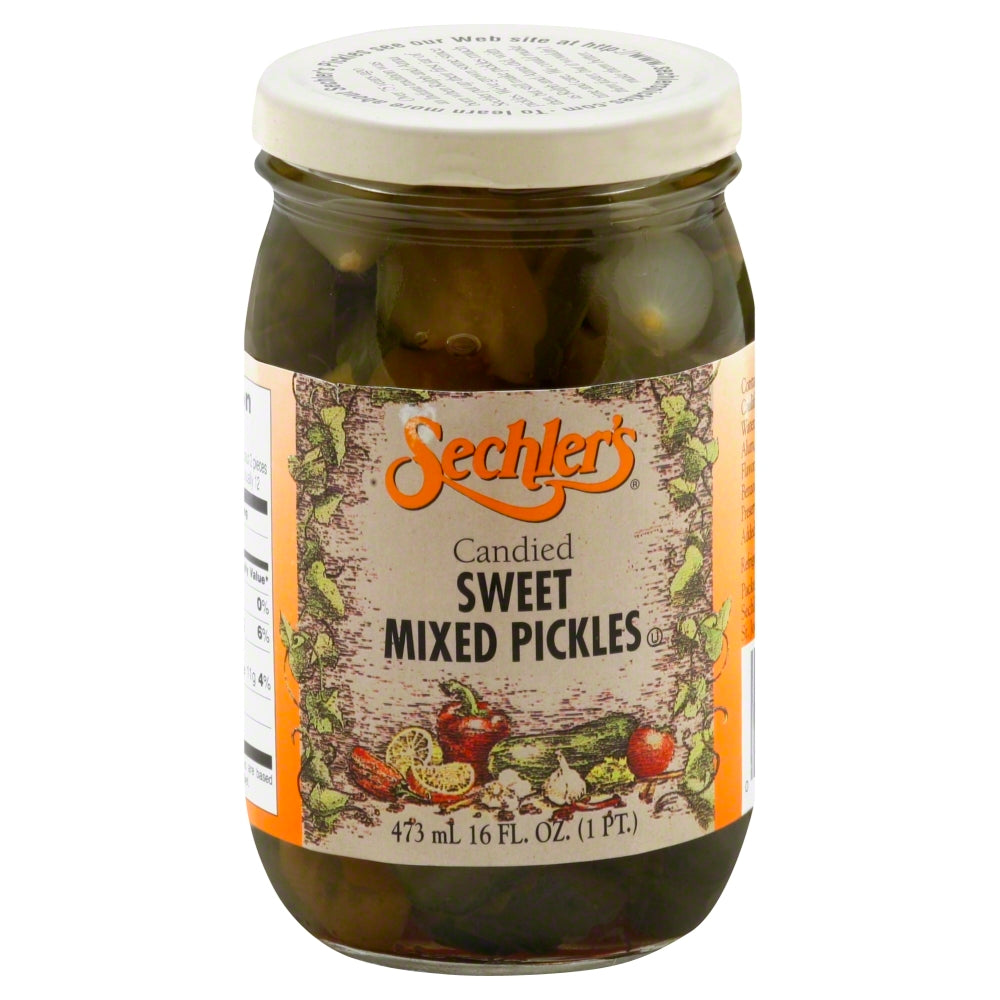 Sechlers Candied Sweet Mixed Pickles - Case of 6 - 16 fl oz