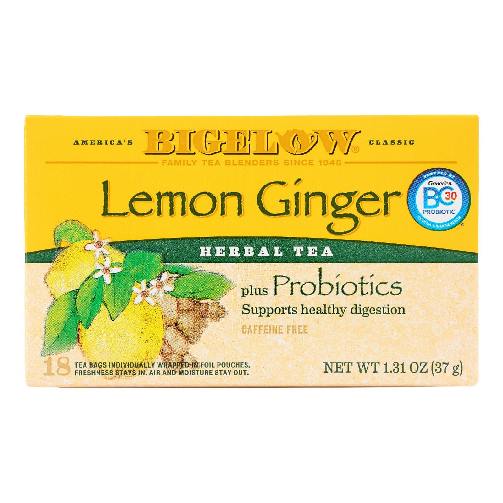 Bigelow Tea Herbal Tea - Plus Lemon Ginger - Case Of 6 - 18 Bag