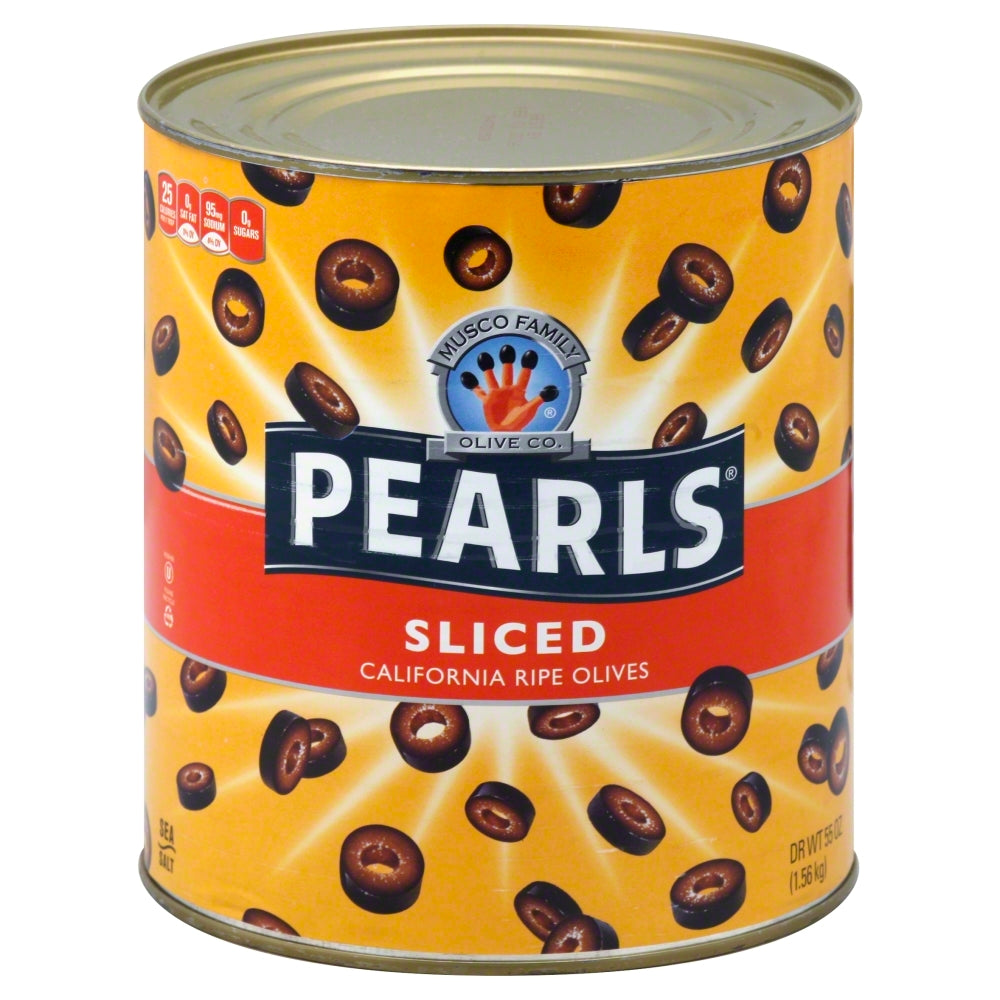 Musco Pearls Sliced Black Olives - Case of 6 - 55 oz.