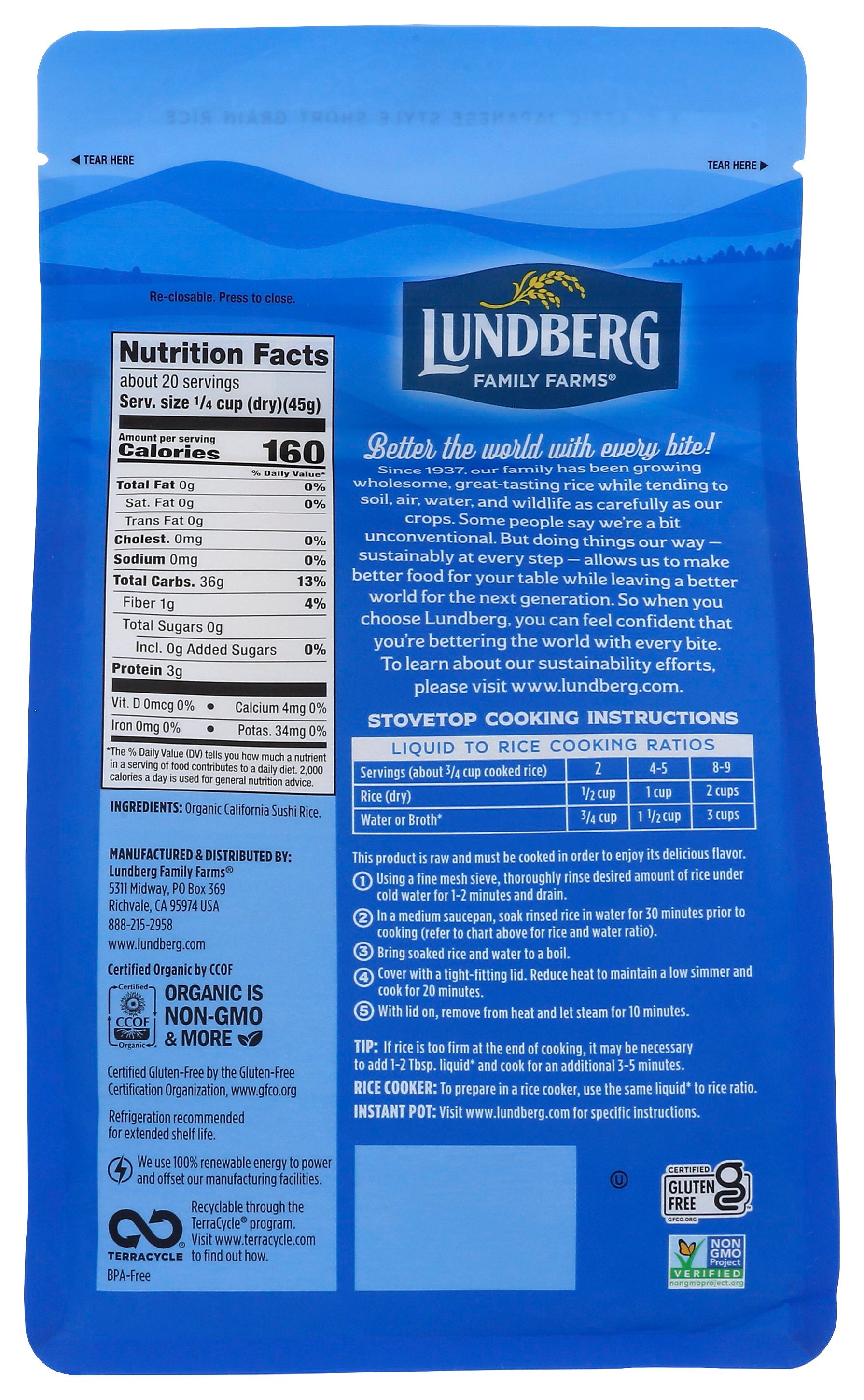 LUNDBERG RICE SUSHI SHORT GRN ORG