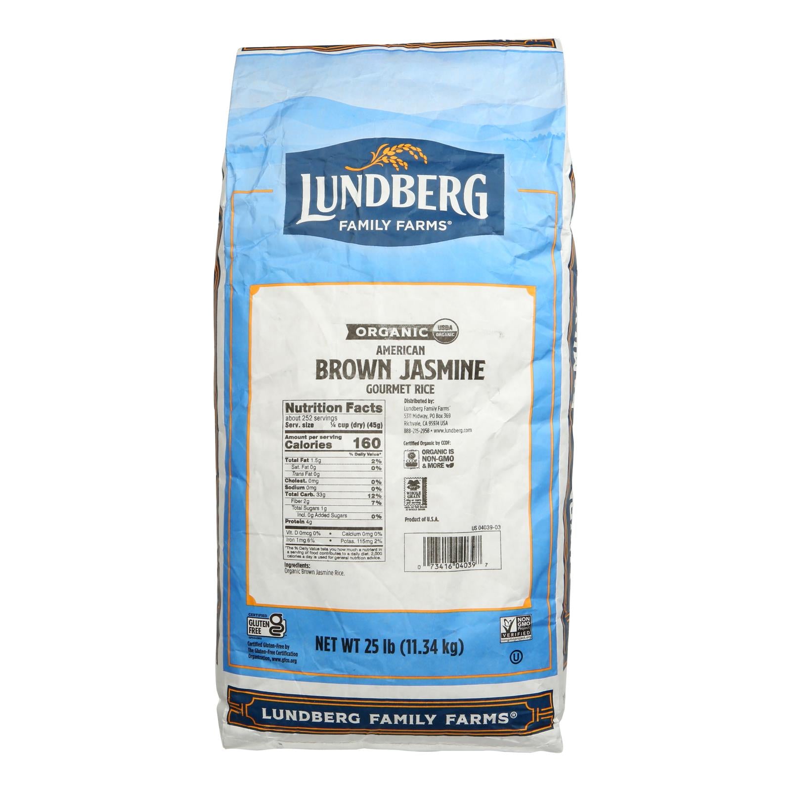 Lundberg Family Farms Organic California Brown Jasmine Rice - Single Bulk Item - 25LB