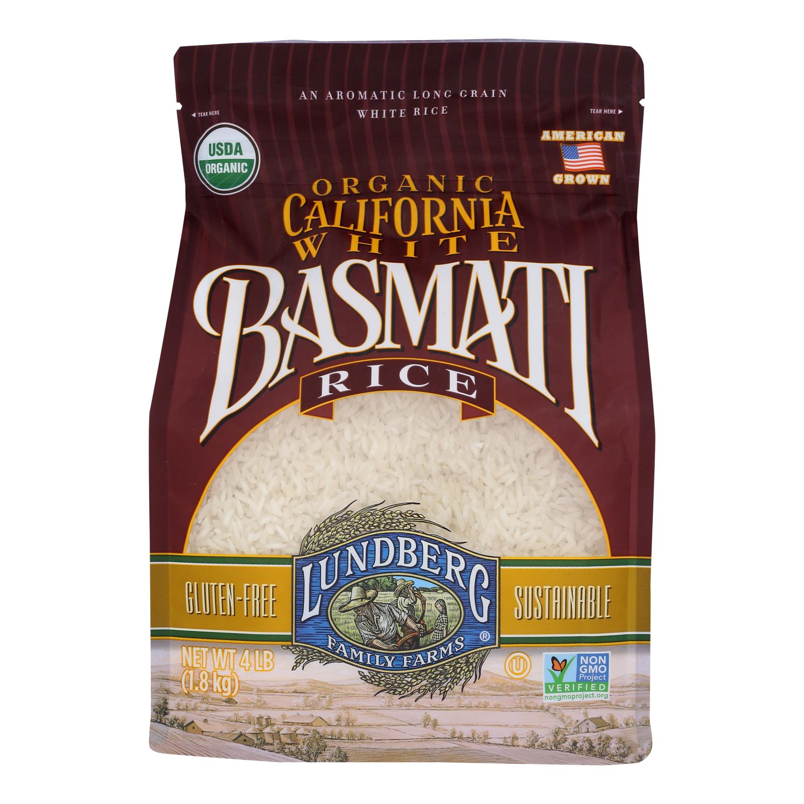 Lundberg Family Farms Organic White Basmati Rice - Case of 6 - 4 LB