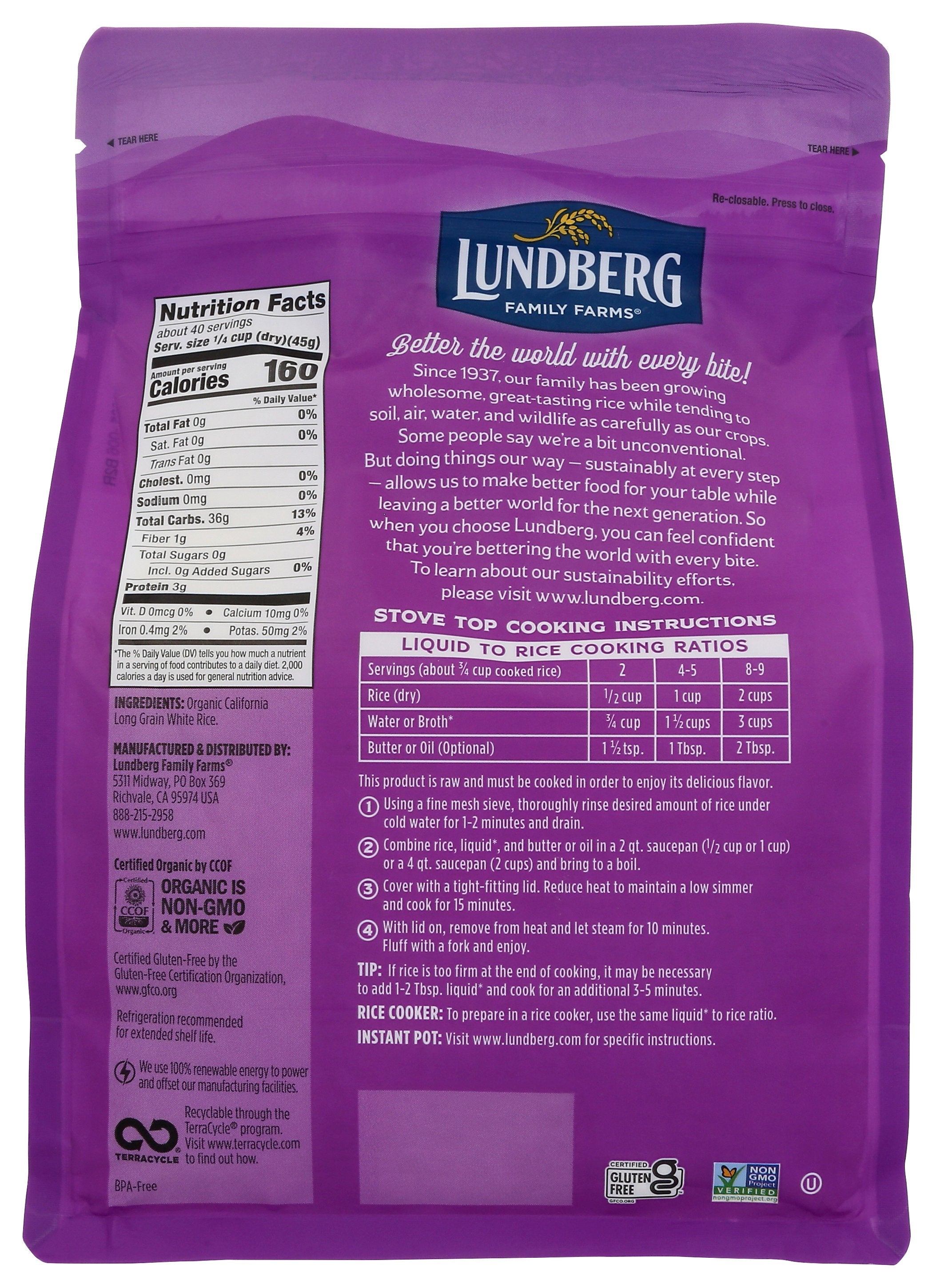 LUNDBERG RICE WHITE JASMINE ORG - Case of 6