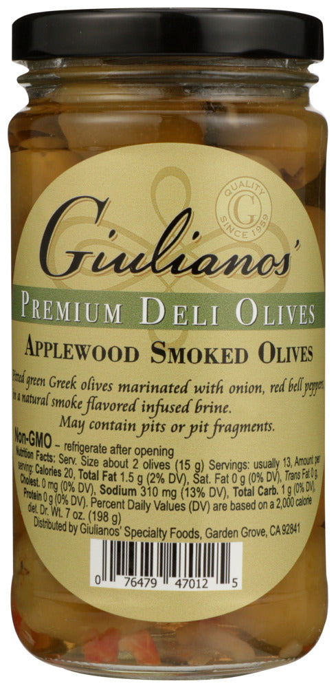 Giuliano Applewood Smoked Olives - Case of 6 - 7 oz.