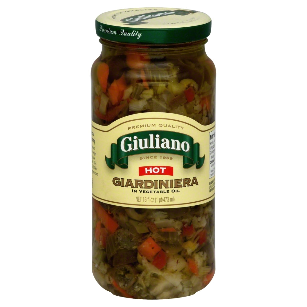 Giuliano Giardiniera Hot In Vegetable Oil - Case of 6 - 16 fl oz