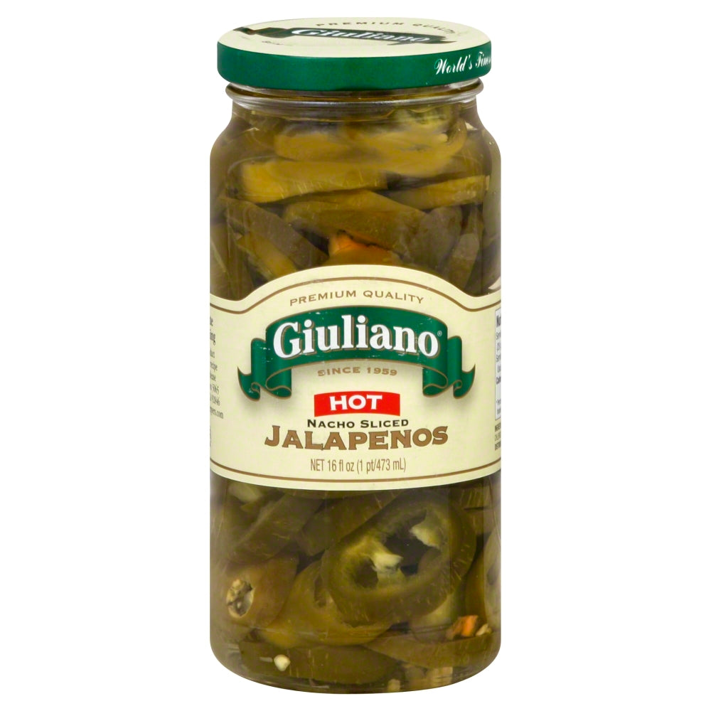 Giuliano Hot Nacho Sliced Jalapenos - Case of 6 - 16 fl oz