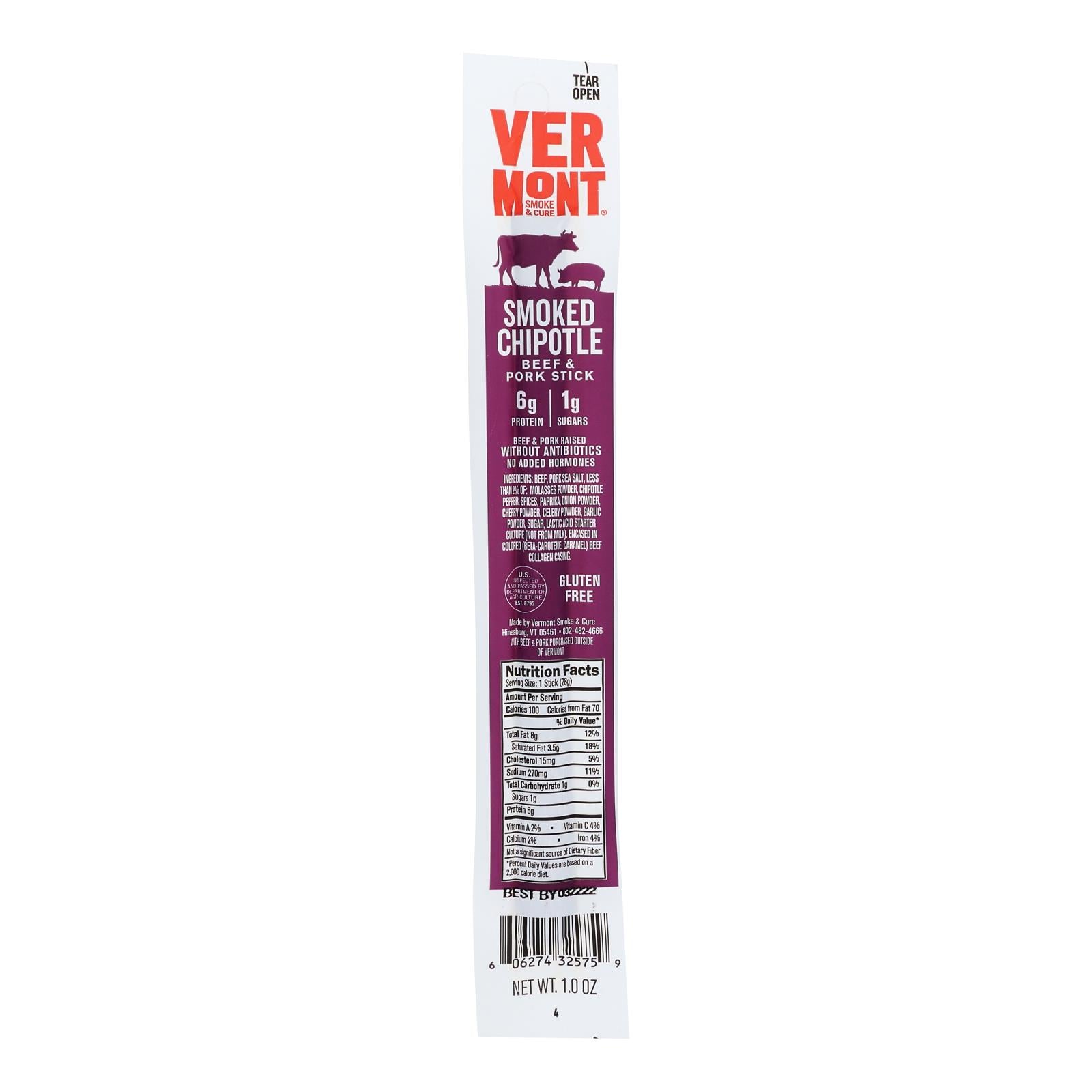 Vermont Smoke And Cure Realsticks - Chipotle - 1 Oz - Case Of 24