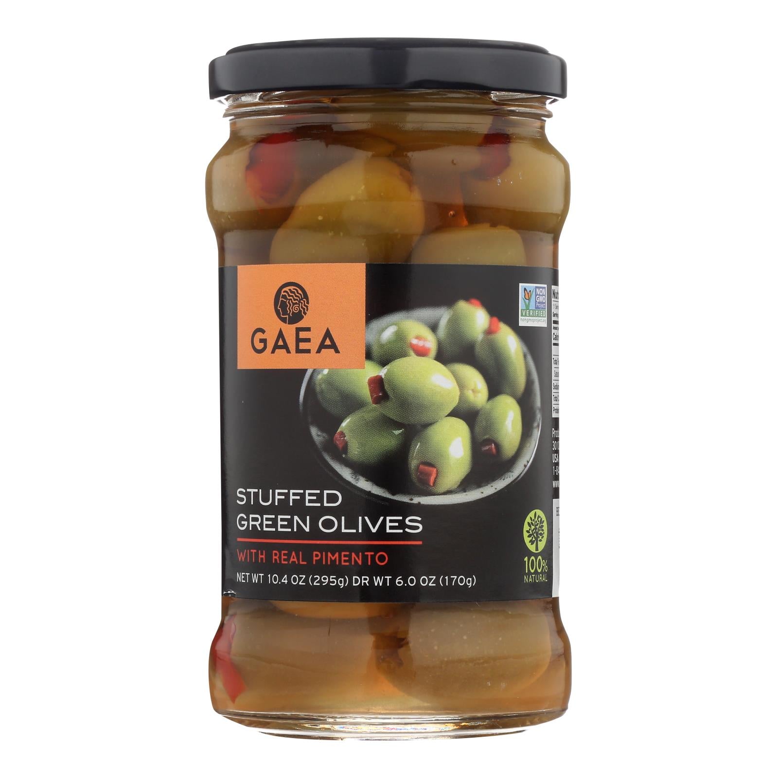 Gaea Stuffed Green Olives With Real Pimento - Case Of 8 - 6 Oz