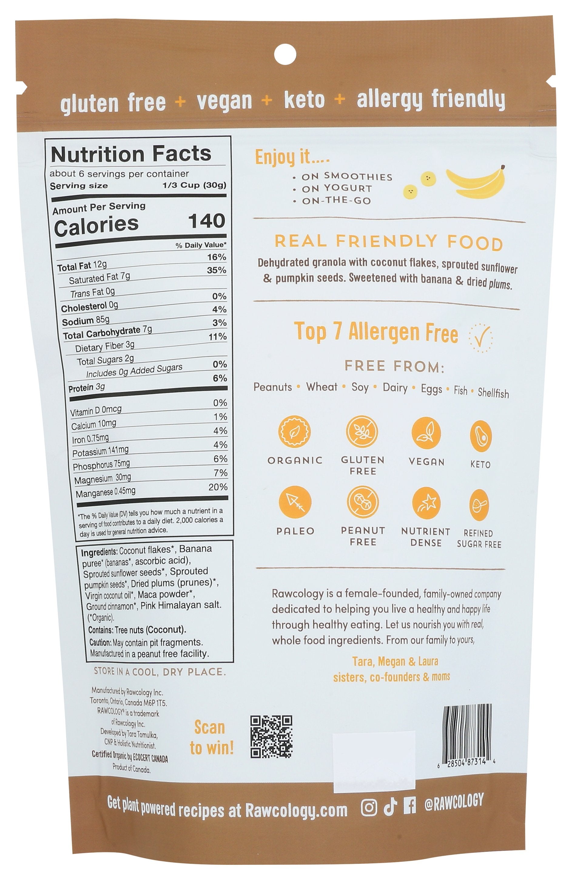 RAWCOLOGY GRANOLA BAN MACA ORG - Case of 6