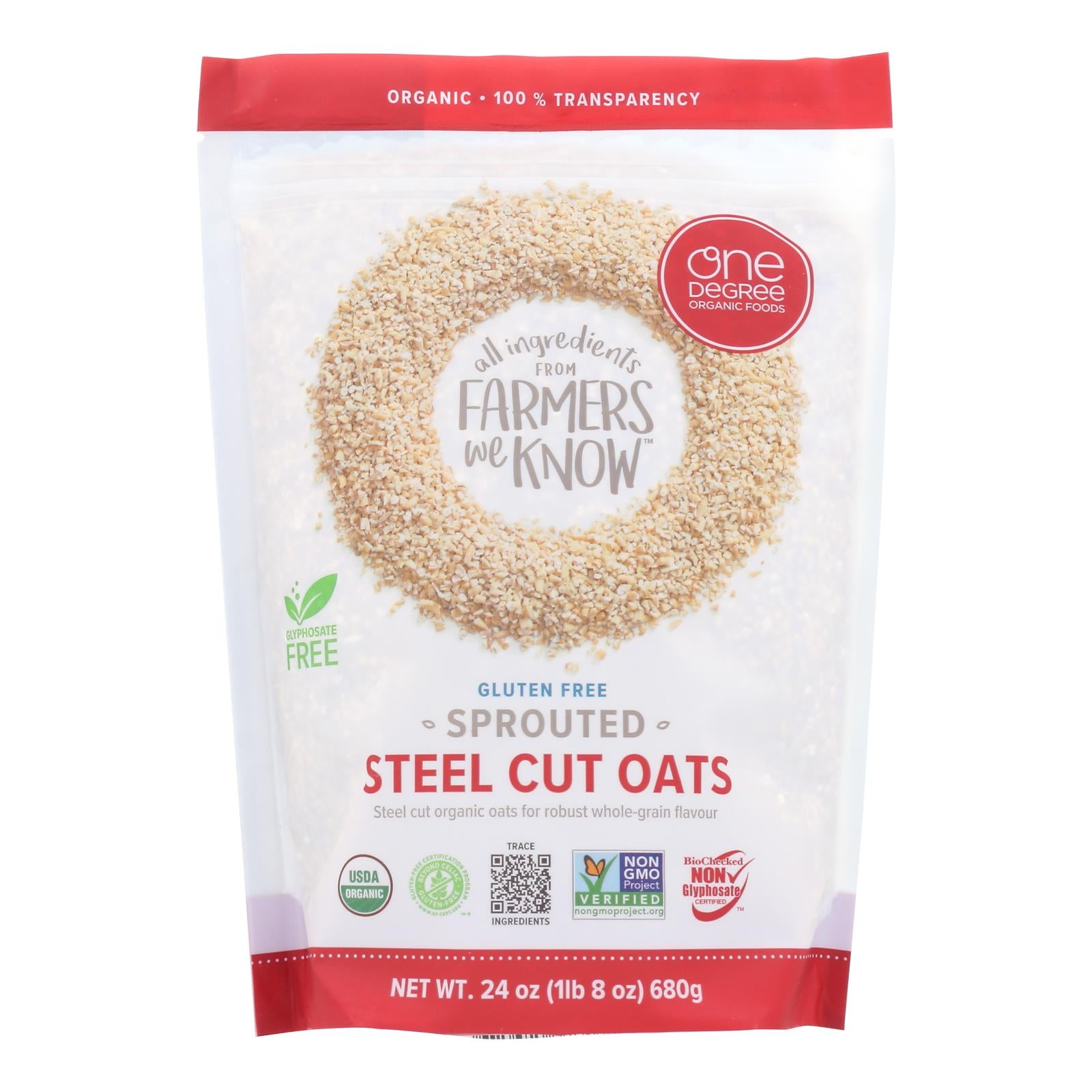 One Degree Organic Foods Organic Steel Cut Oats - Sprouted - Case Of 4 - 24 Oz