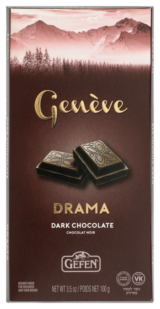 Gefen: Geneve Luscious Dark Chocolate Bar - Case of 12 - 3.5 oz