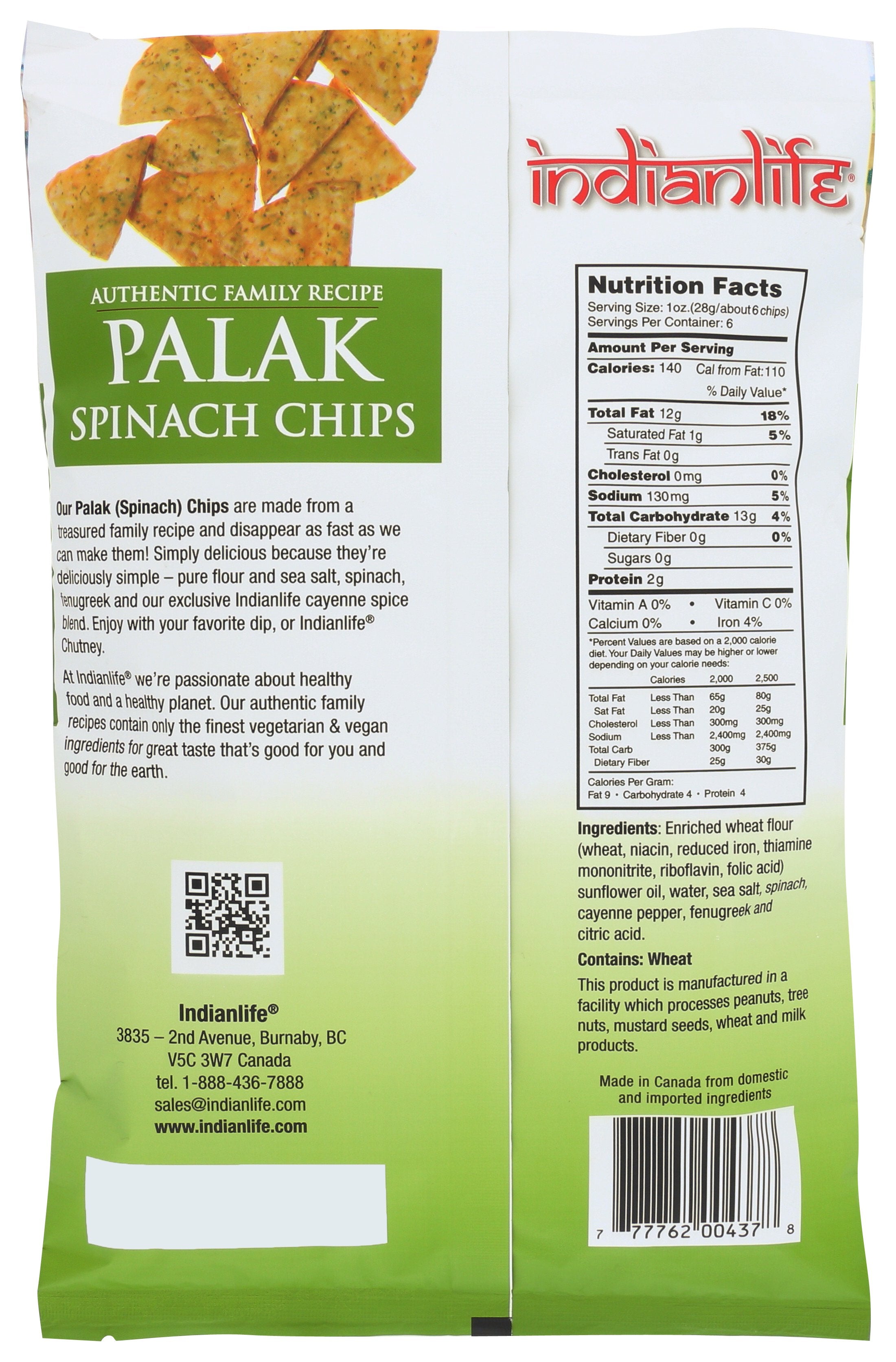 INDIANLIFE CHIPS PALEK SPINACH - Case of 12