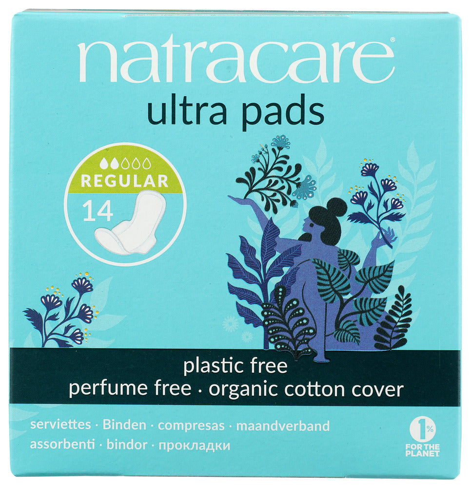 Natracare Natural Ultra Pads w/wings Regular w/organic cotton Cover - 14 Pack