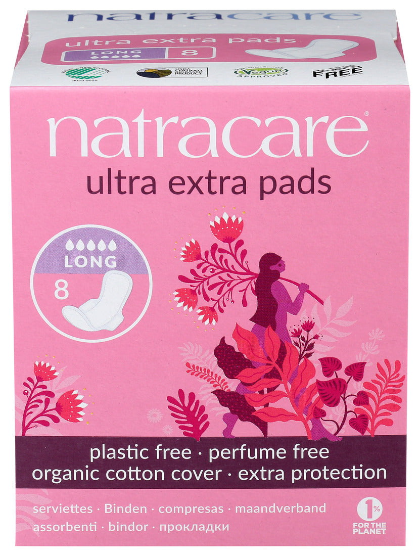 Natracare Ultra Extra Pads w/wings - Long - 8 Count