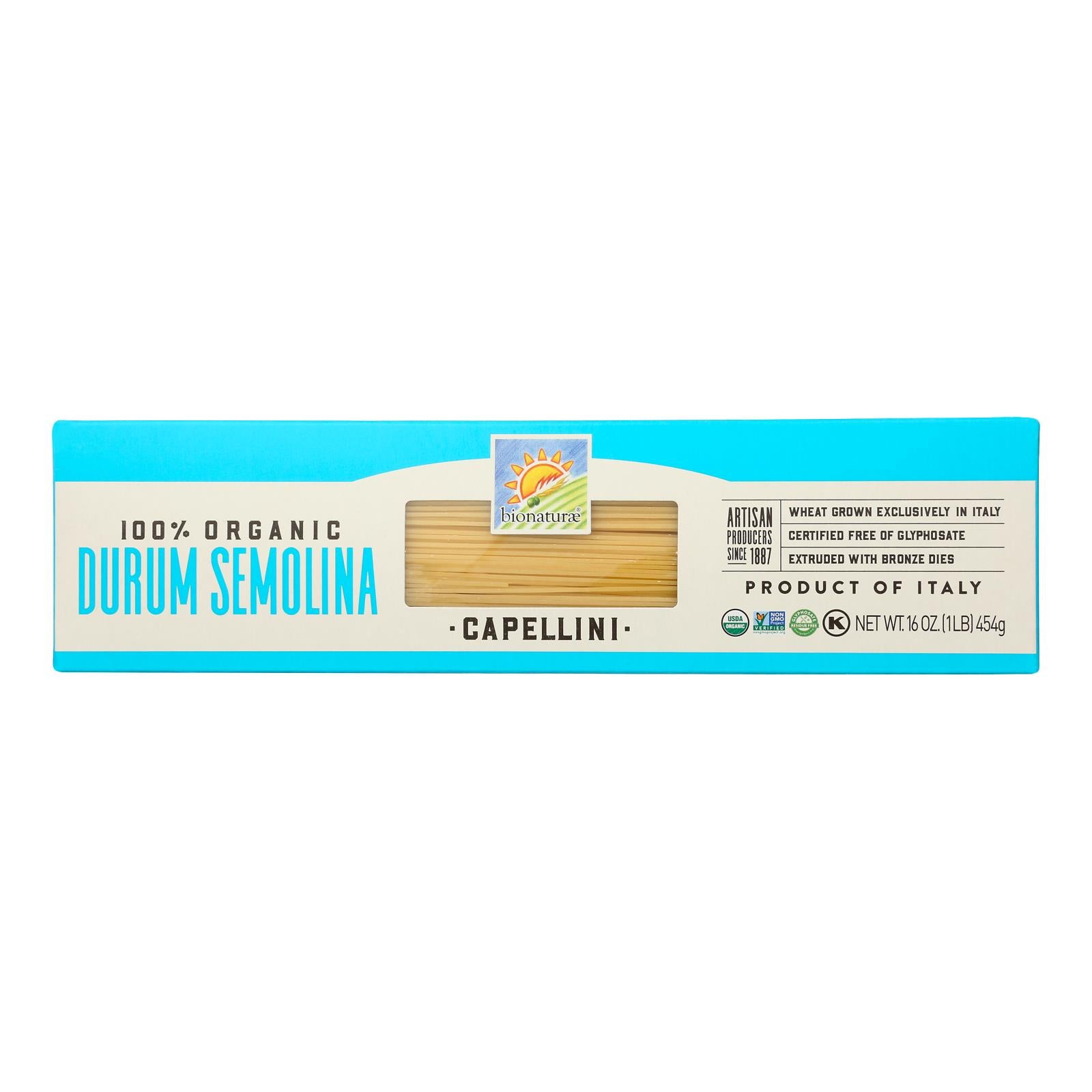 Bionaturae Capellini - Durum Semolina - Case Of 12 - 16 Oz.