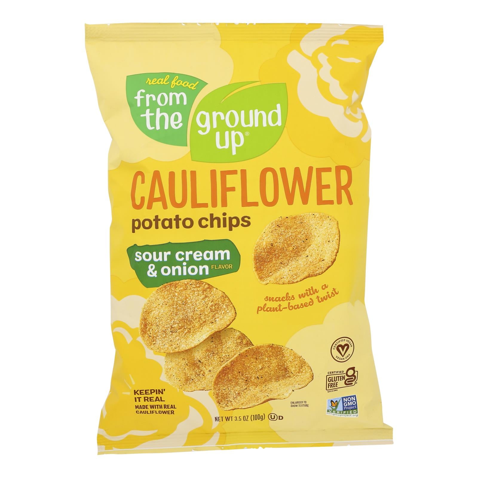 From The Ground Up Sour Cream & Onion Cauliflower Chips - Case Of 12 - 3.5 Oz