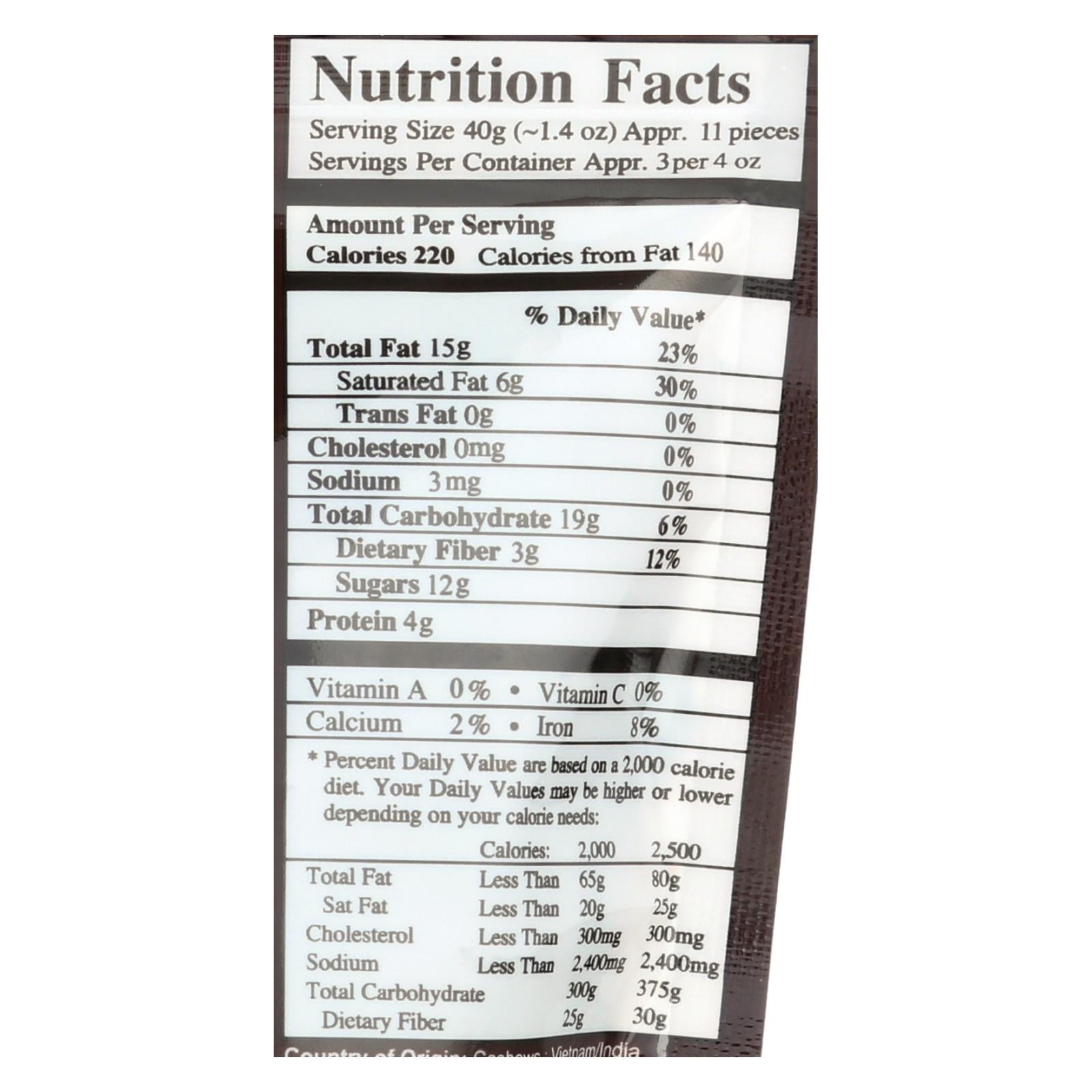 Next Organics Cashews, Dark Chocolate - Case of 6 - 4 OZ