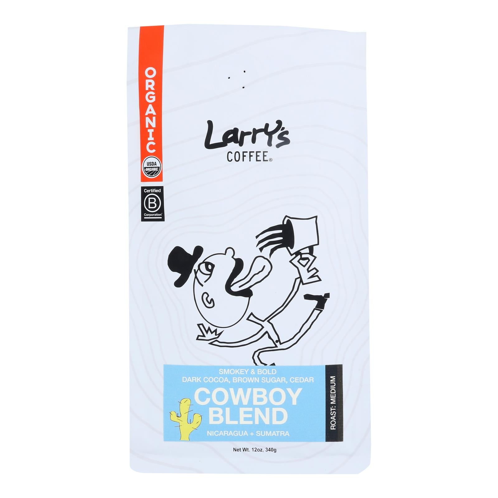 Larry's Coffee Cowboy Whole Bean Coffee Blend - Case of 6 - 12 OZ