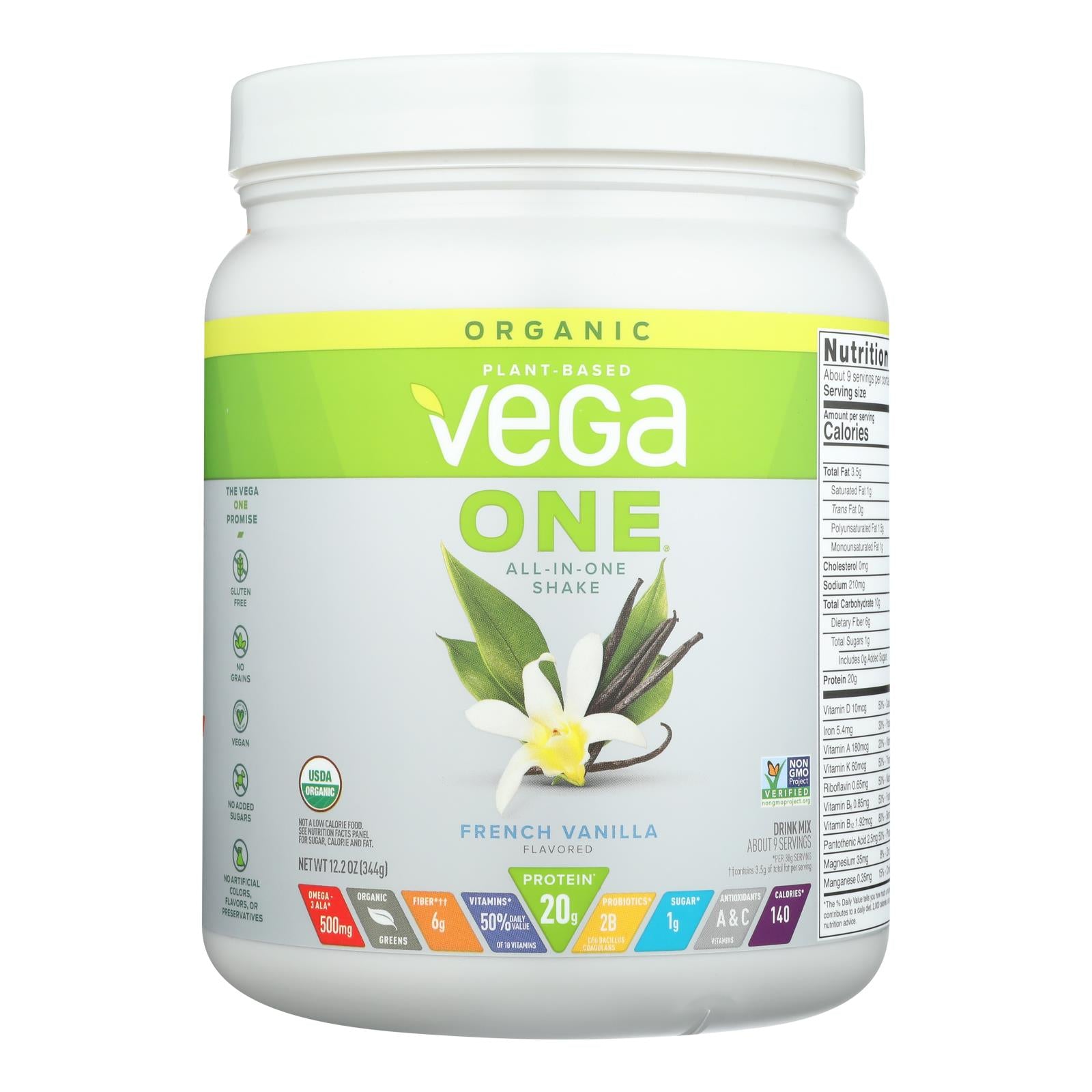 Vega - Shake Mix Organic French Vanilla - 1 Each-12.2 Ounces