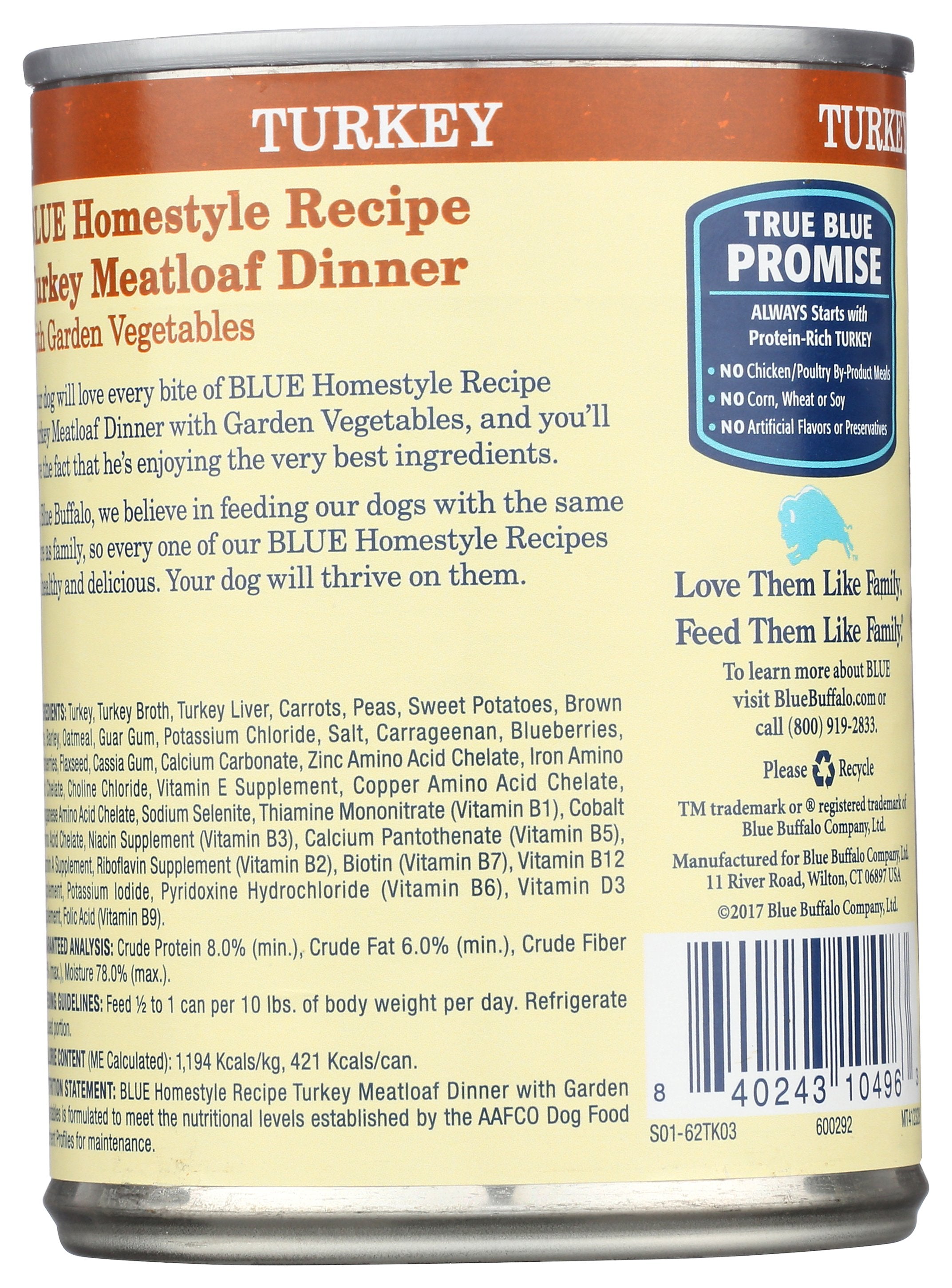 BLUE BUFFALO DOG FOOD TRKY MEATLOAF - Case of 12