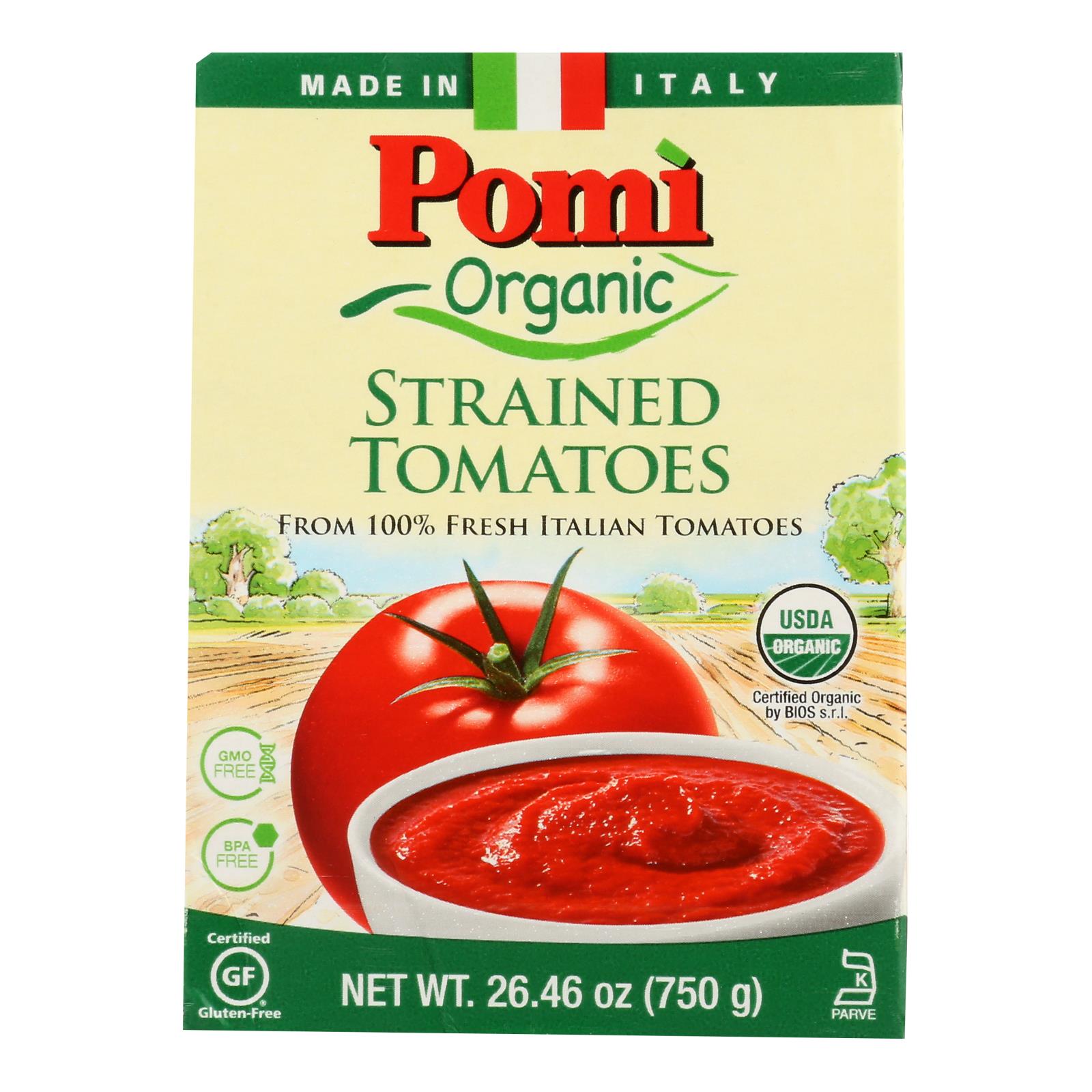 Pomi Organic Strained Tomatoes - Case of 12 - 26.46 OZ