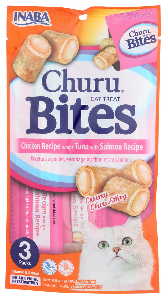 Inaba Car Treat Churu Bites Chicken Recipe with Salmon and Tuna - Case of 8 - 1.05 oz