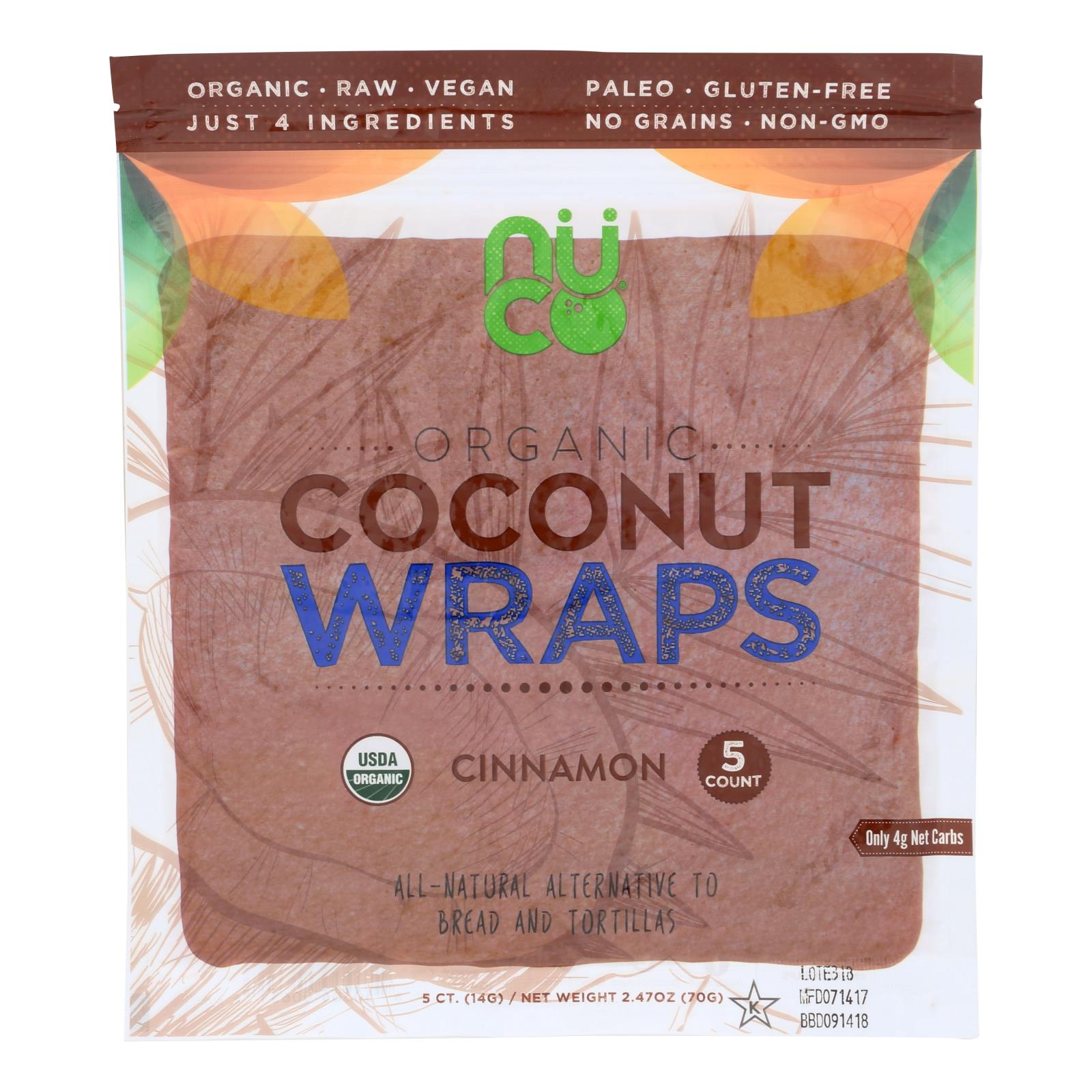 Nuco Cinnamon Organic Coconut Wraps - Case of 12 - 2.47 OZ