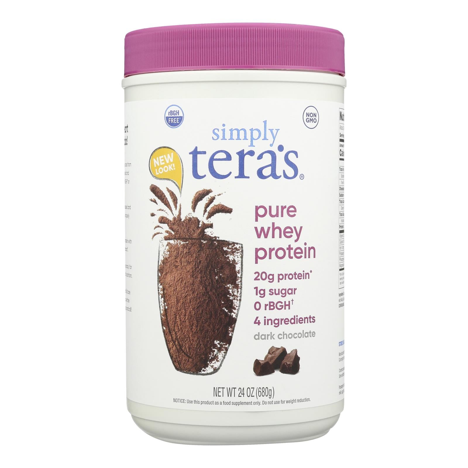 Tera's Whey Protein - Rbgh Free - Fair Trade Dark Chocolate - 24 Oz