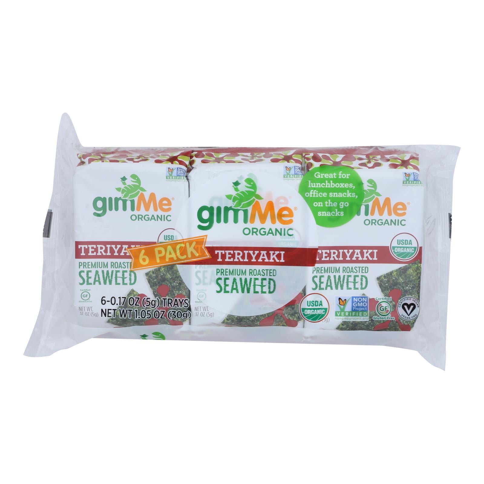 Gimme Seaweed Snacks Organic Seaweed Snack - Teriyaki - Case of 8 - 6/.17 oz