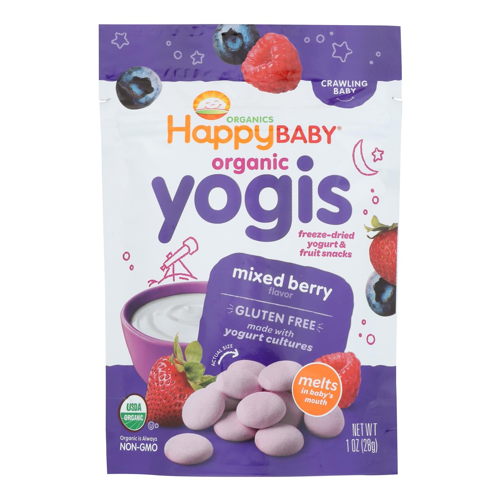 Happy Baby Happy Yogis Organic Superfoods Yogurt And Fruit Snacks Mixed Berry - 1 Oz - Case Of 8