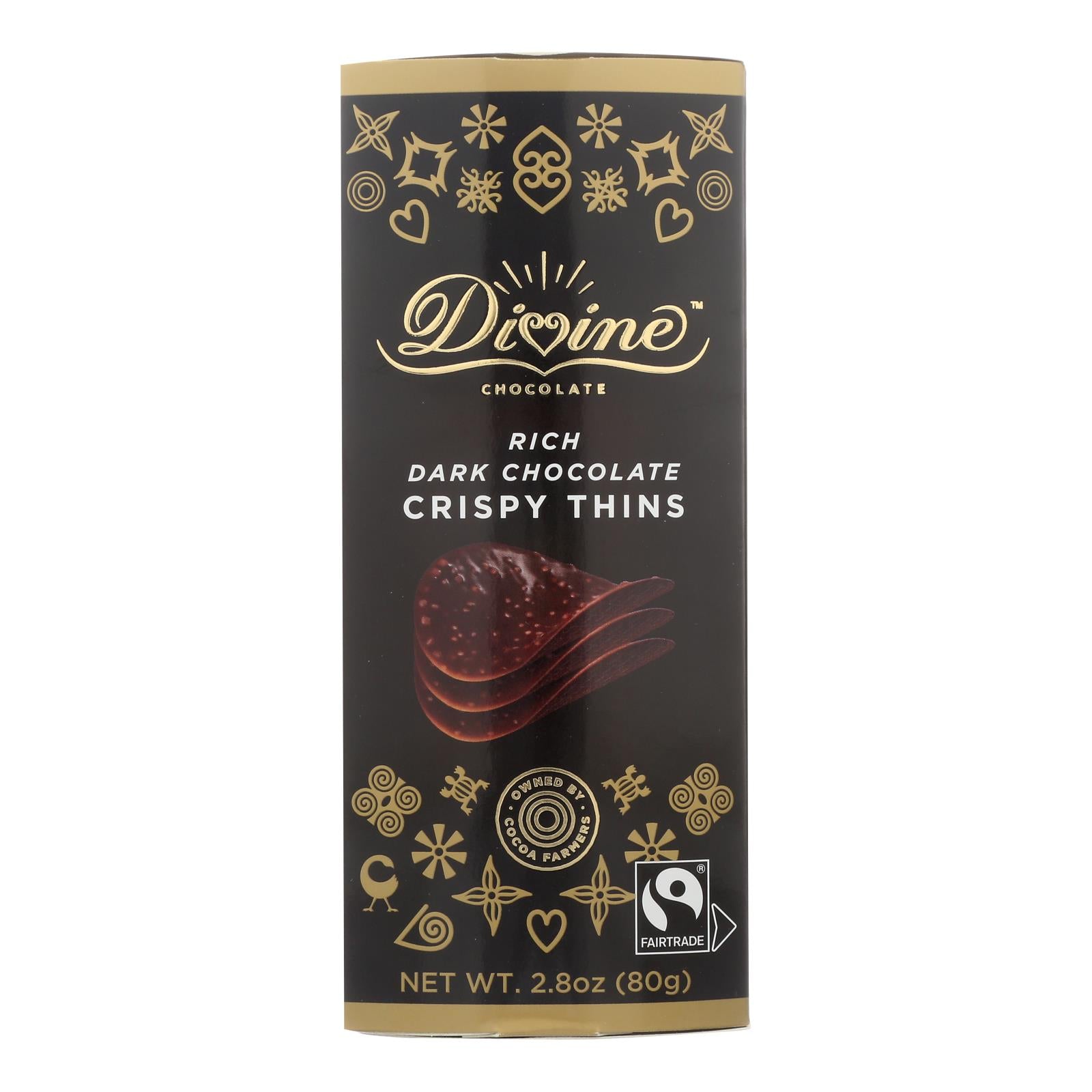 Divine - Crisp Thns Dark Chocolate - Case of 12 - 2.8 OZ