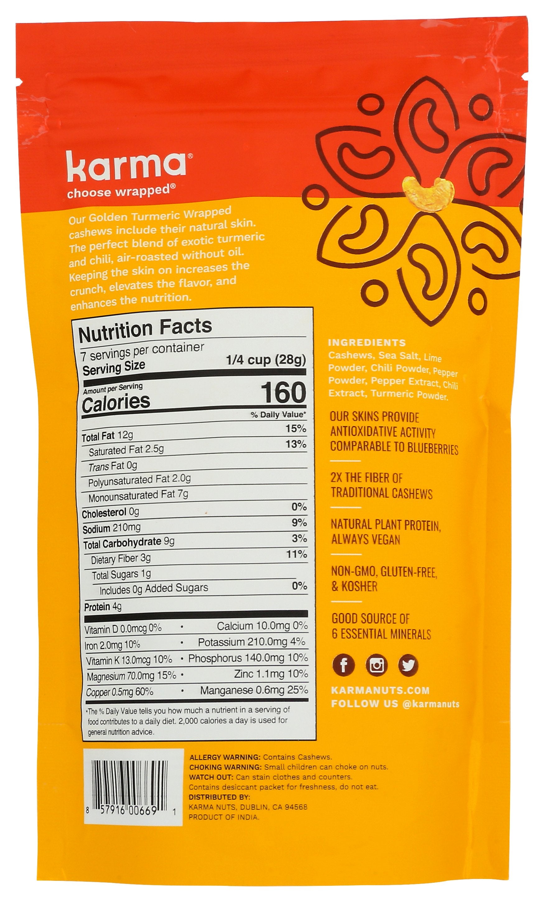 KARMA CASHEWS GOLDEN TURMERIC - Case of 6