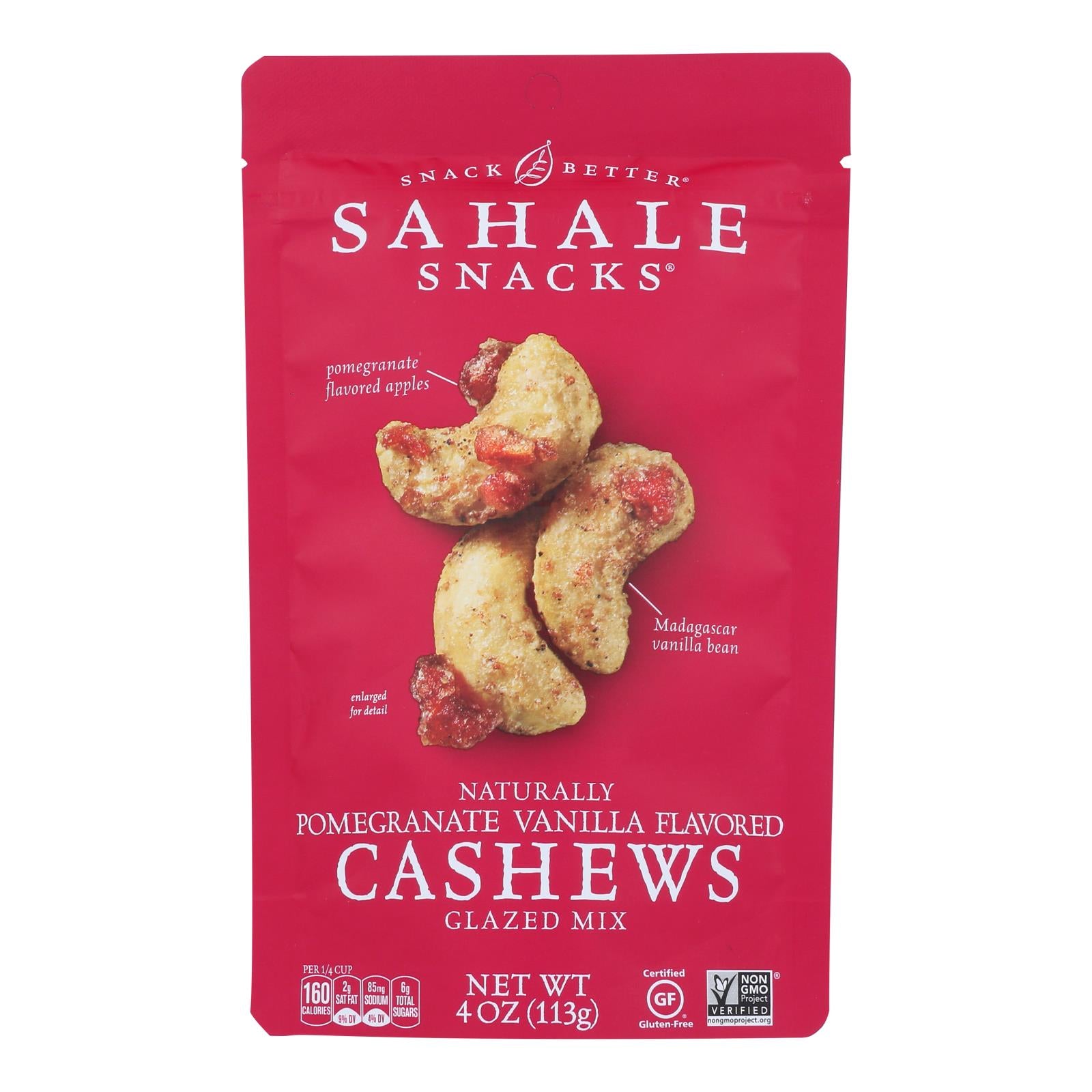 Sahale Snacks Cashews Glazed Nuts - Pomegranate And Vanilla - Case Of 6 - 4 Oz.