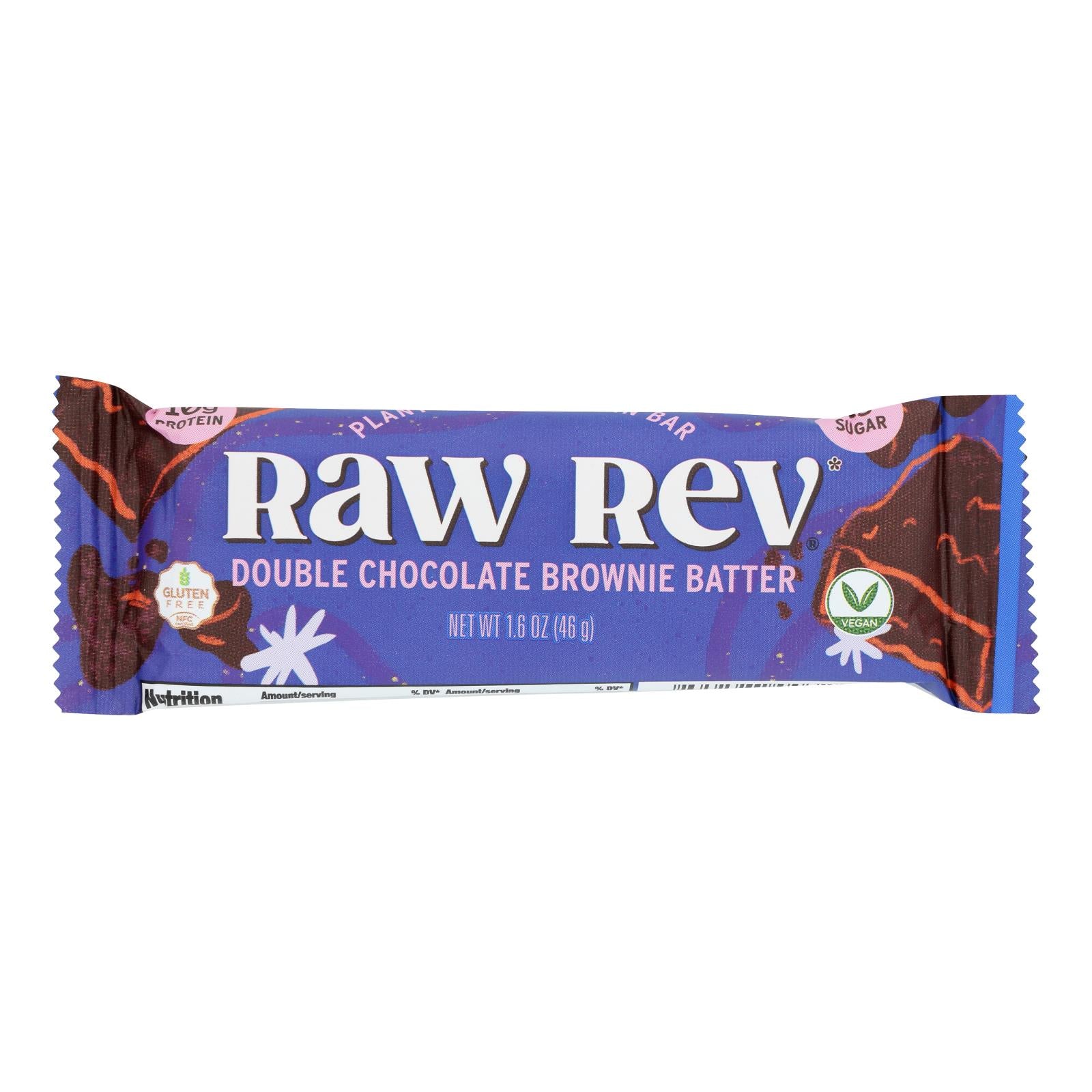 Raw Rev Glo Double Chocolate Brownie Batter Bar - Case of 12 - 1.6 OZ