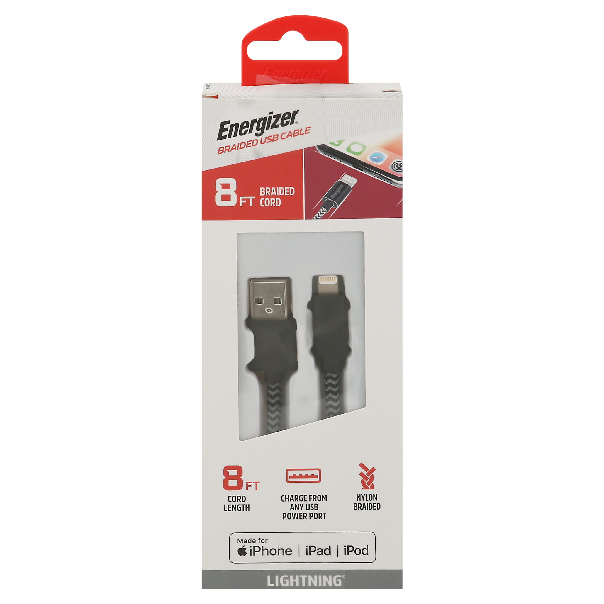 Energizer Lighting 8 Feet Braided Cord USB Cable 1 ea - Case of 1