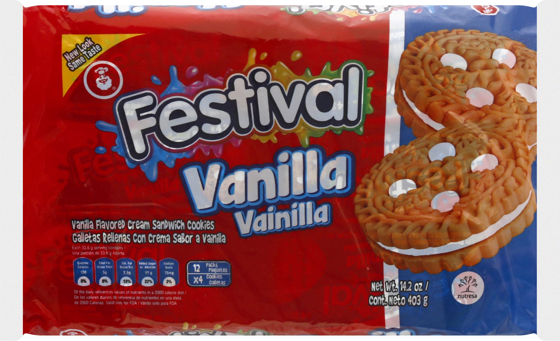 Festival 12 Packs Vanilla Sandwich Cookies 14.2 oz - Case of 12