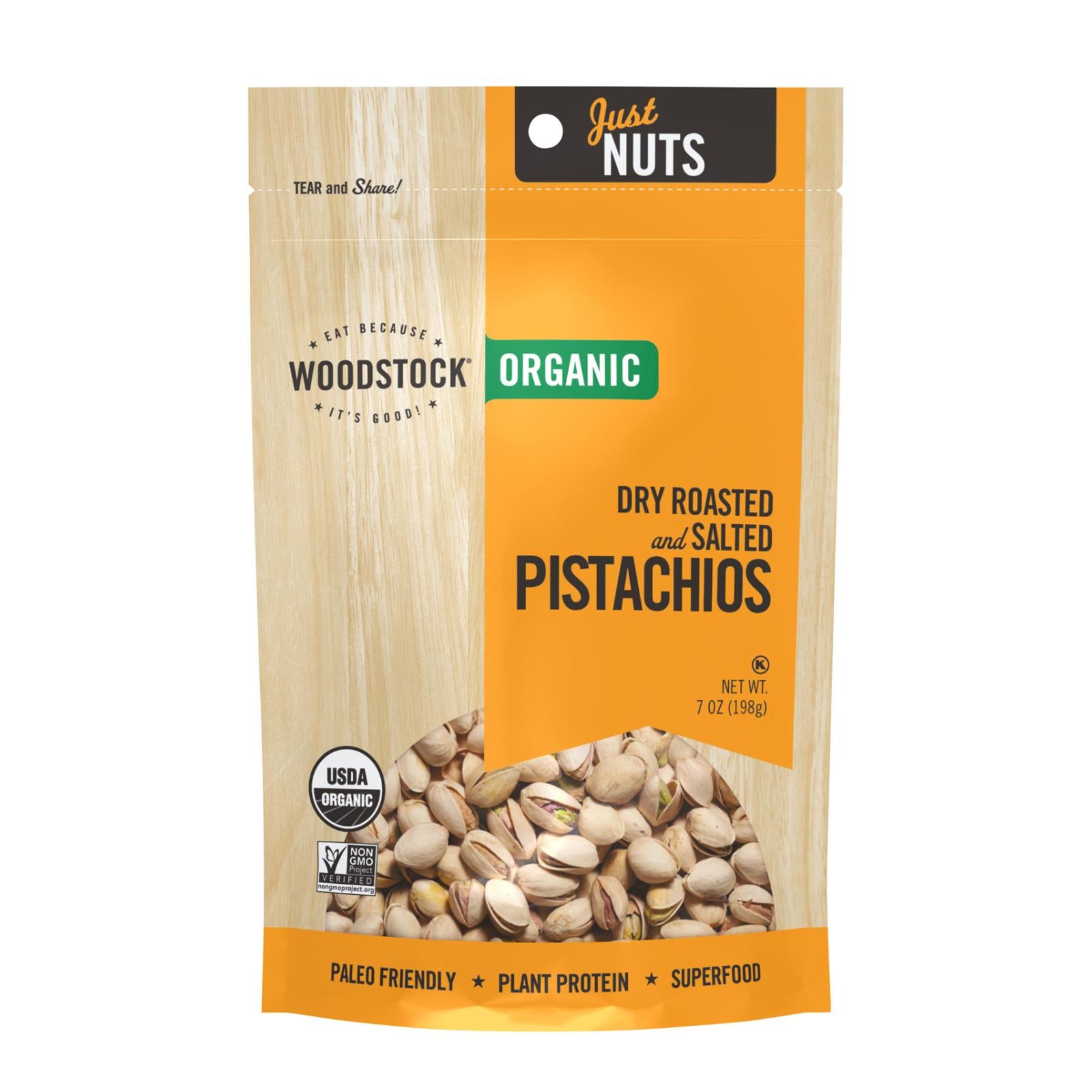 Woodstock Organic Dry Roasted Salted Pistachios, 8x7oz Case