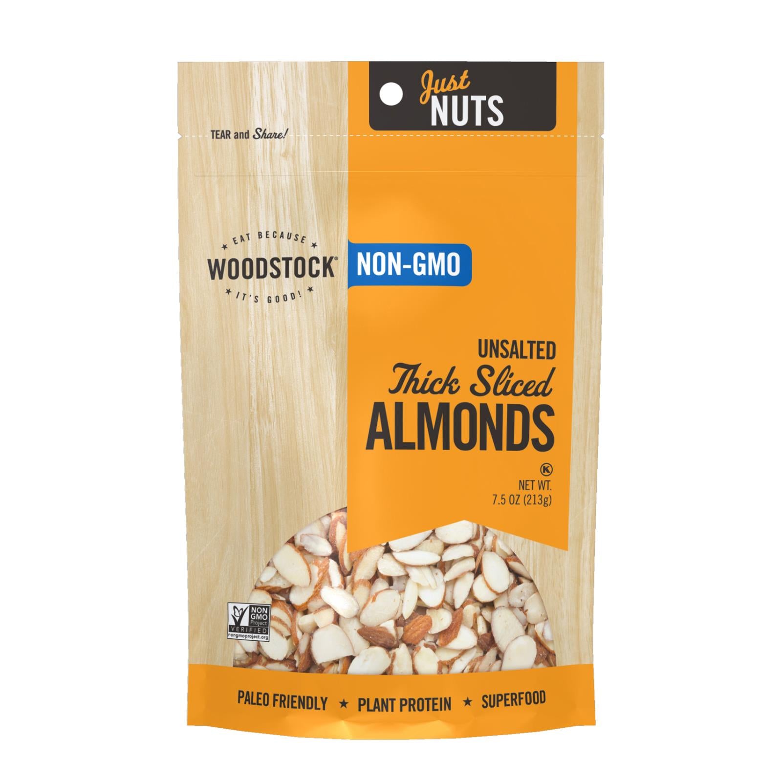 Woodstock Non-GMO Unsalted Almonds, 8-Pack, 7.5 Oz Each