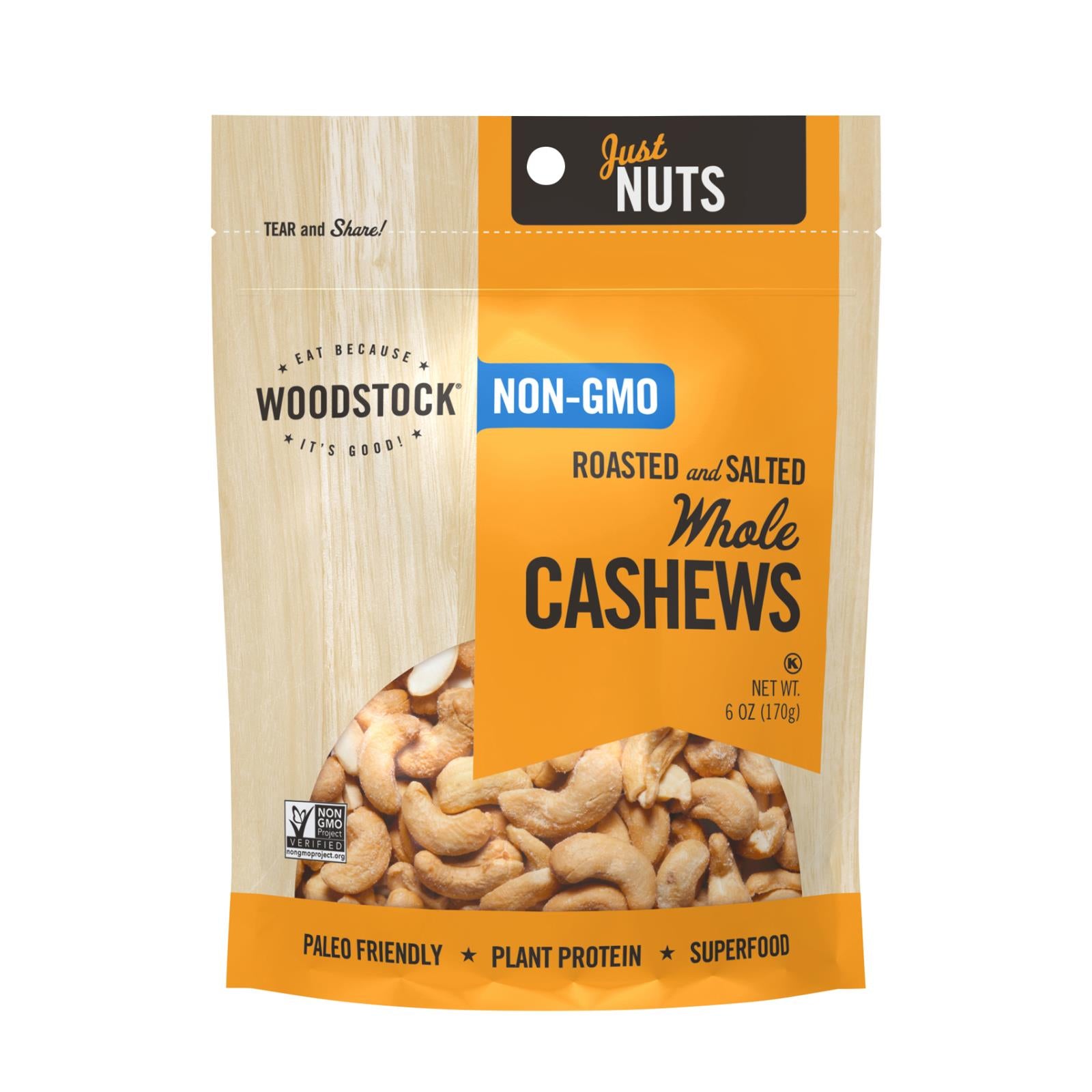 Woodstock Roasted & Salted Whole Cashews, 8-Pack, 6oz Each