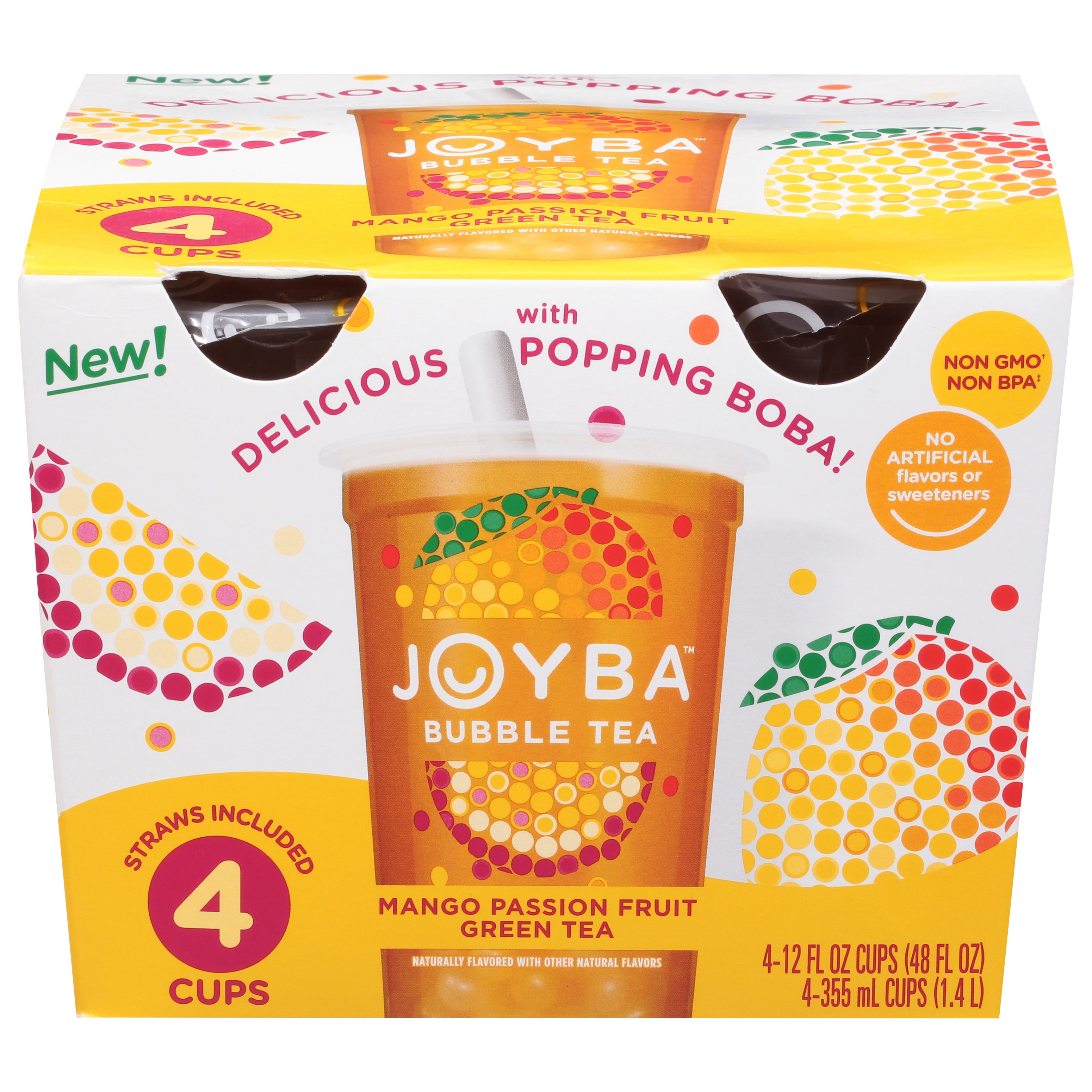 Joyba Mango Passion Fruit Green Tea Bubble Tea 4 - 12 fl oz Cups - Case of 4