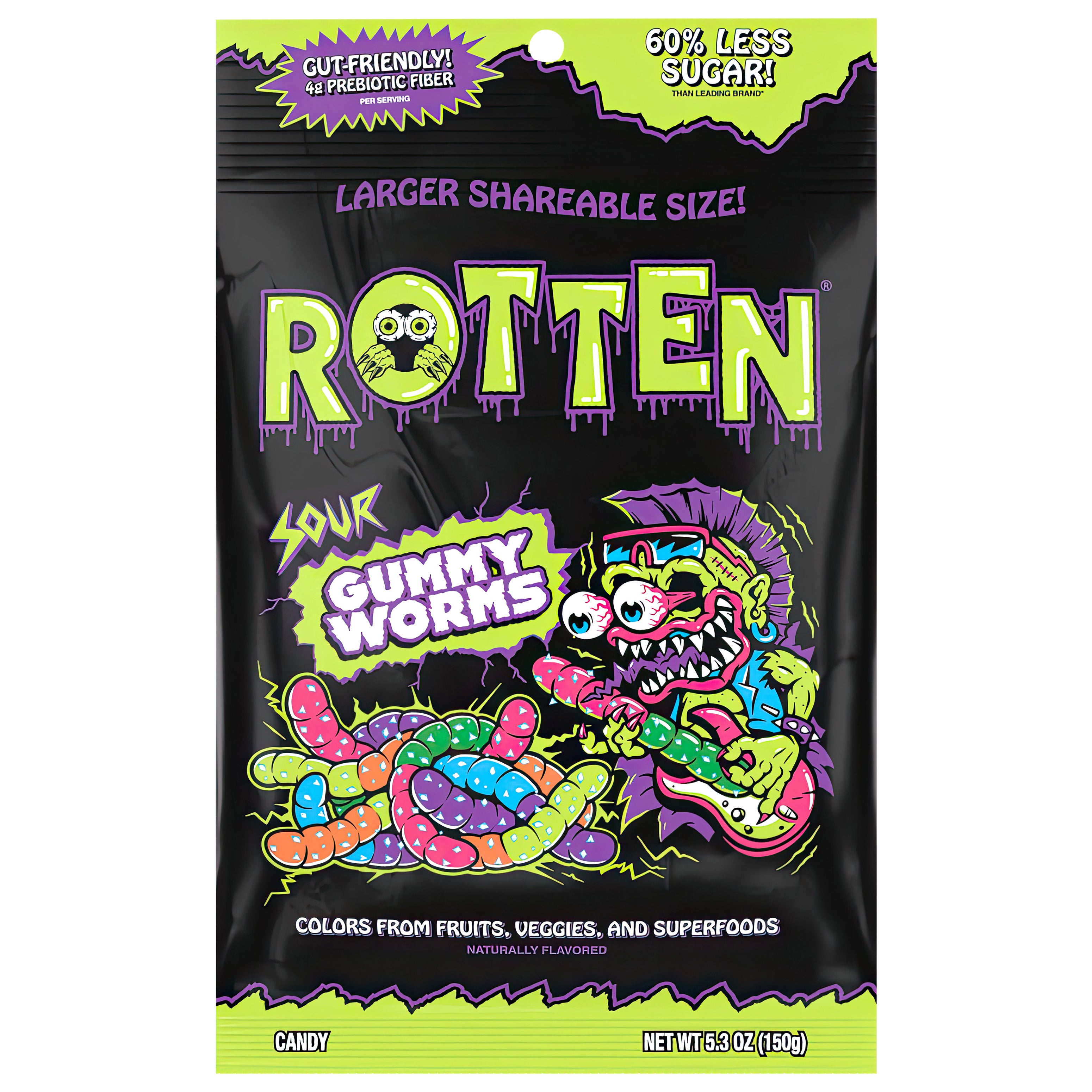 Rotten Gummy Worms, Sour 5.3 oz - Case of 6