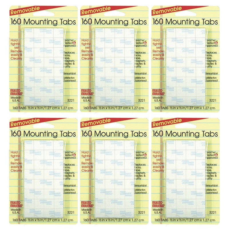 MAGIC-MOUNTS - Removable Mounting Tabs, 1/2" x 1/2", 160 Per Pack, 6 Packs
