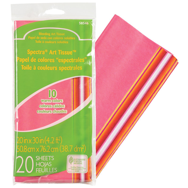 Deluxe Bleeding Art Tissue, 10 Color Warm Assortment, 20" x 30", 20 Sheets