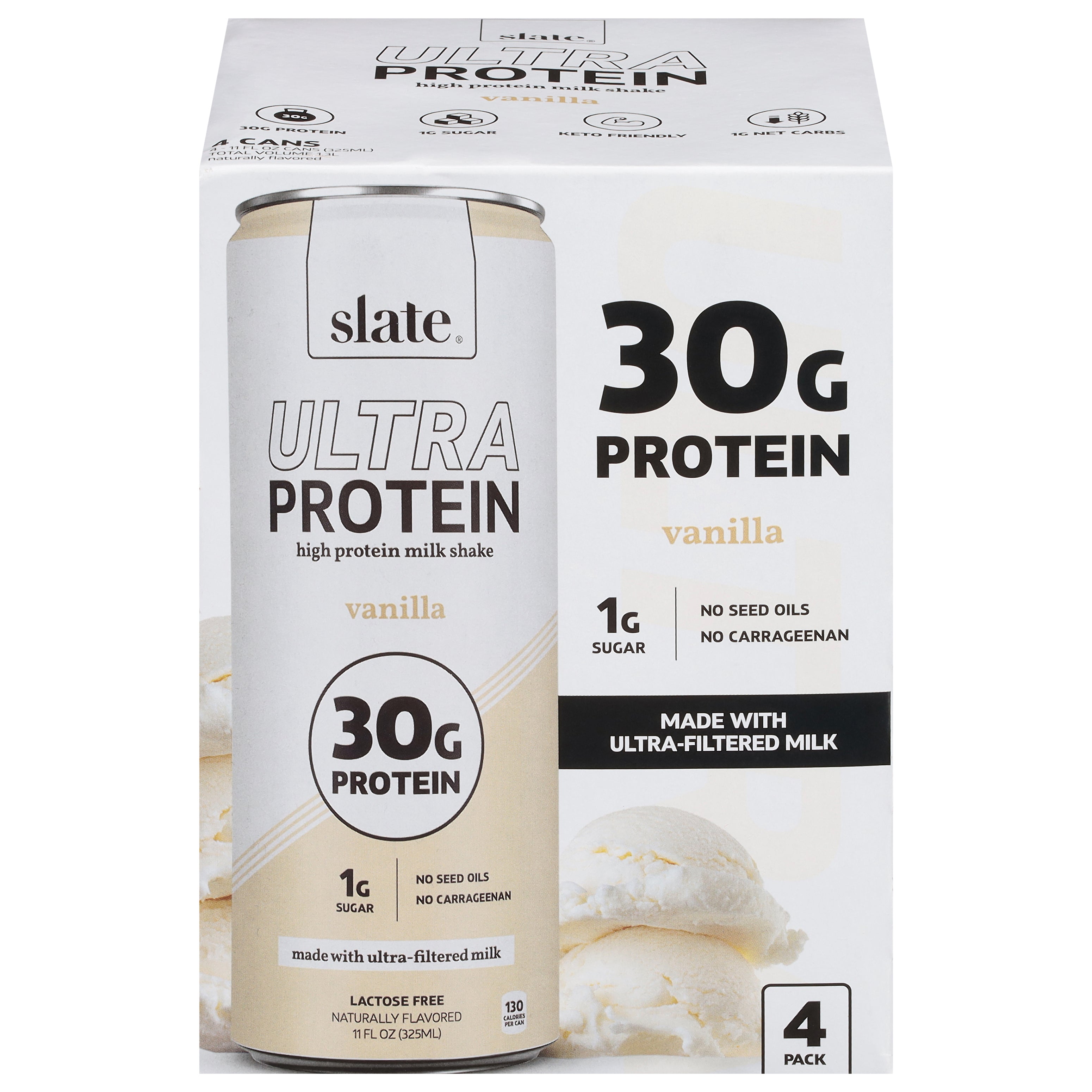 Slate Ultra Protein High Protein Vanilla Milk Shake 4 - 11 fl oz Cans - Case of 6
