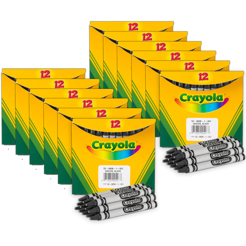 Single Color Bulk Crayons, Regular Size, Black, 12 Per Pack, 12 Packs