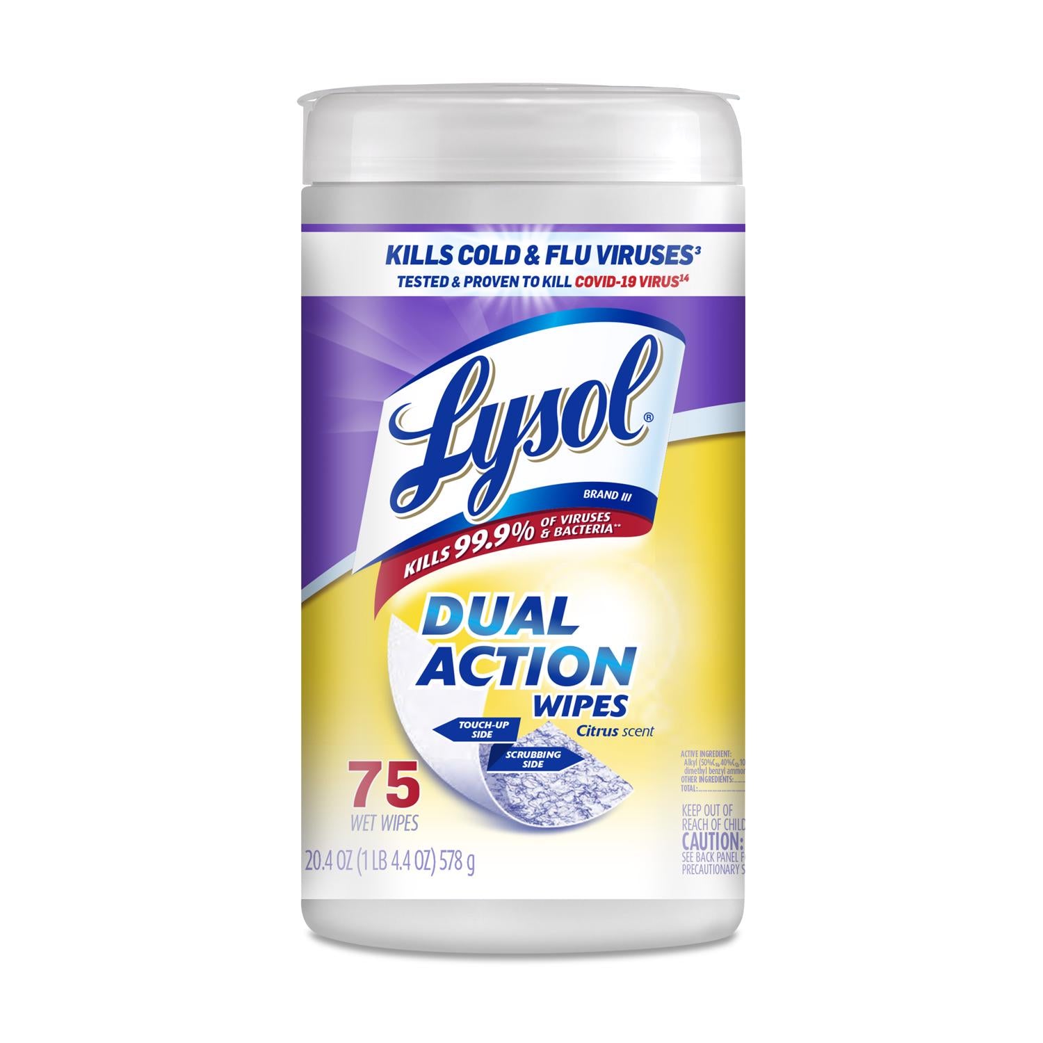 Lysol Dual Action Fiber Weave Antibacterial Wipes 75 pk - Case of 6